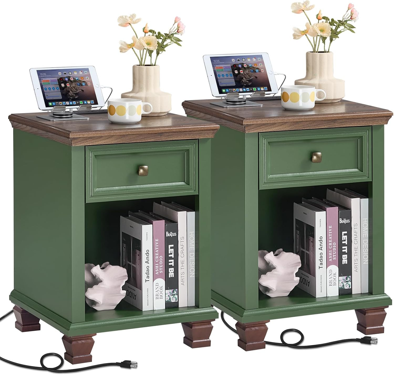 SAVOR LIFE Farmhouse Night Stand Set of 2, Rustic Wood Nightstand with 1 Drawer,