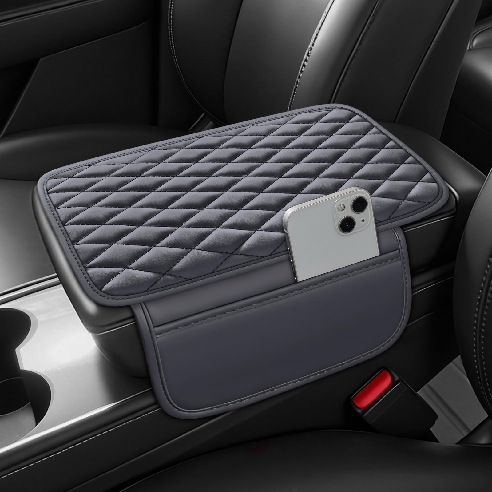 AuraSettle Console Pad Dark Gray Leather Storage