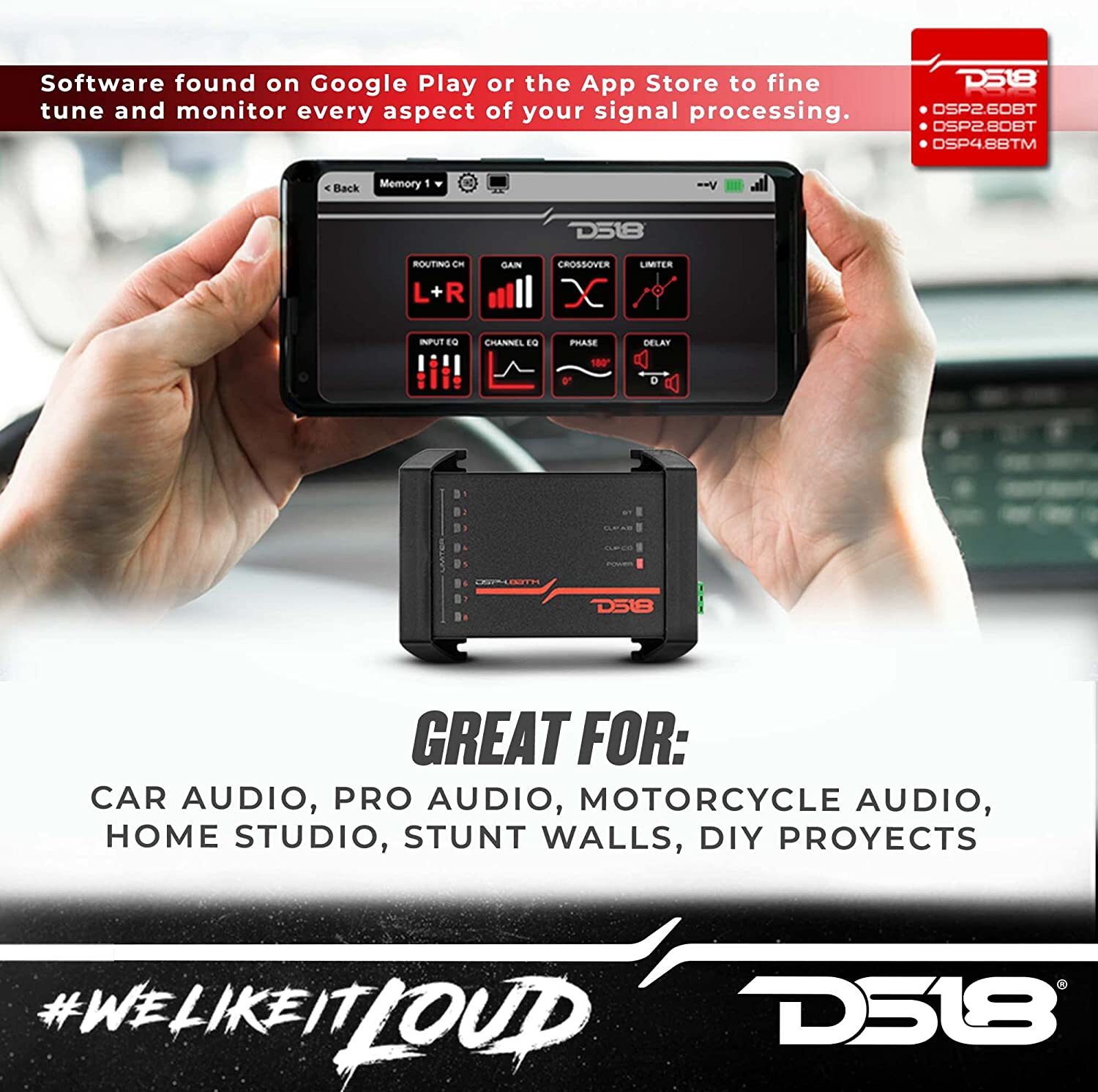 DS18 DSP Crossover Equalizer 4 Ch Digital Sound Processor Bluetooth DSP4.8BTM
