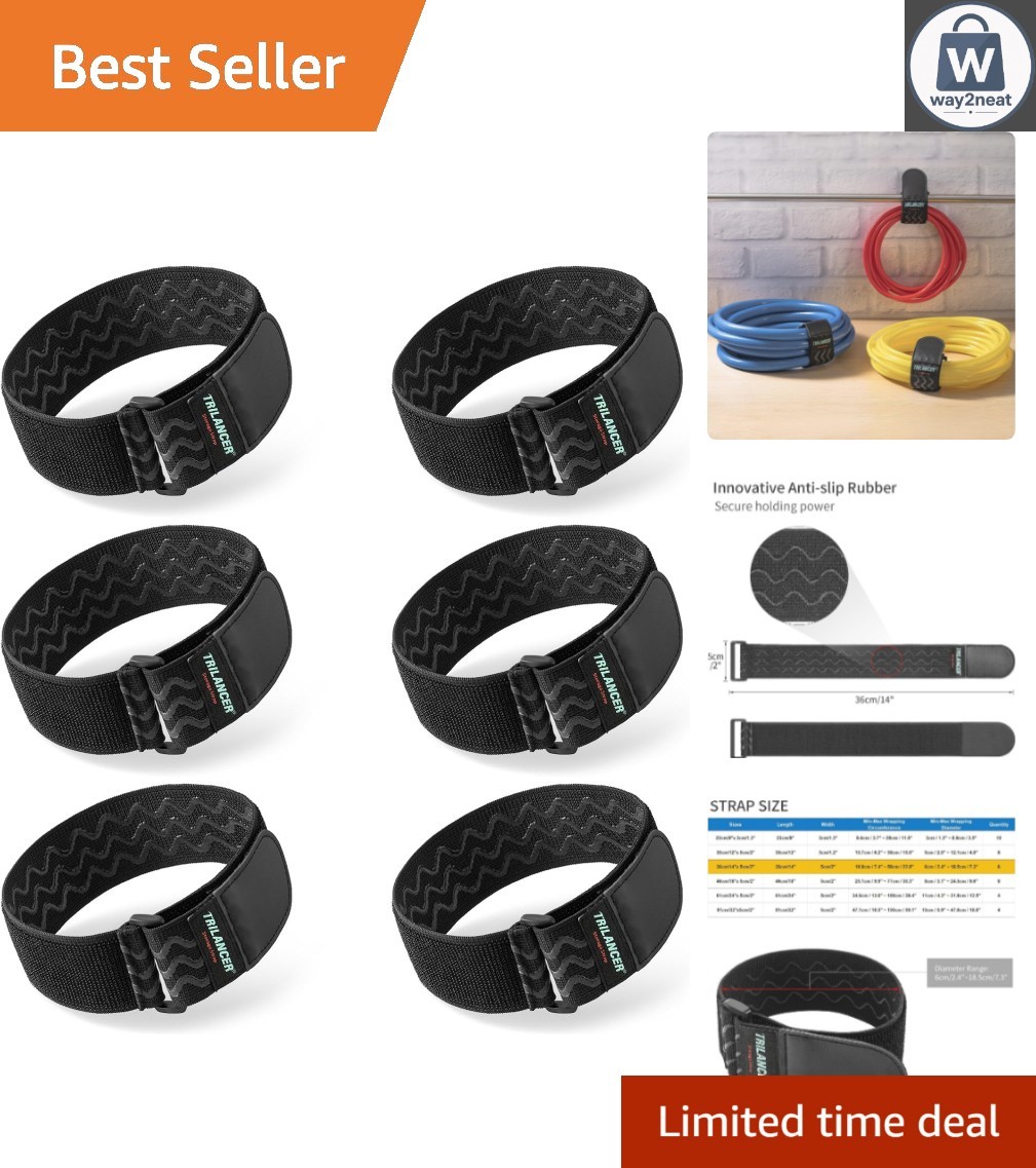 Secure and Sturdy 14" x 2" Elastic Cinch Straps with 2- Support - 6 Pack