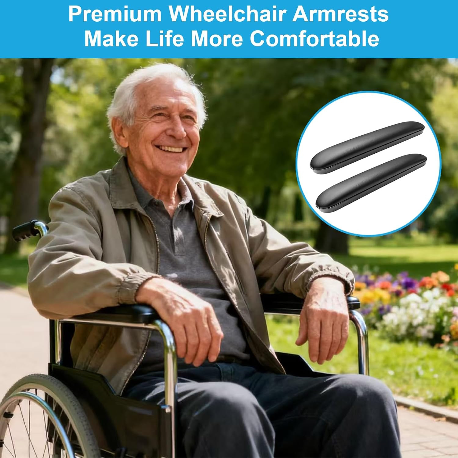 Wheelchair Armrest Pads Replacement, Universal Fit, Comfortable Black Pair 13.8"