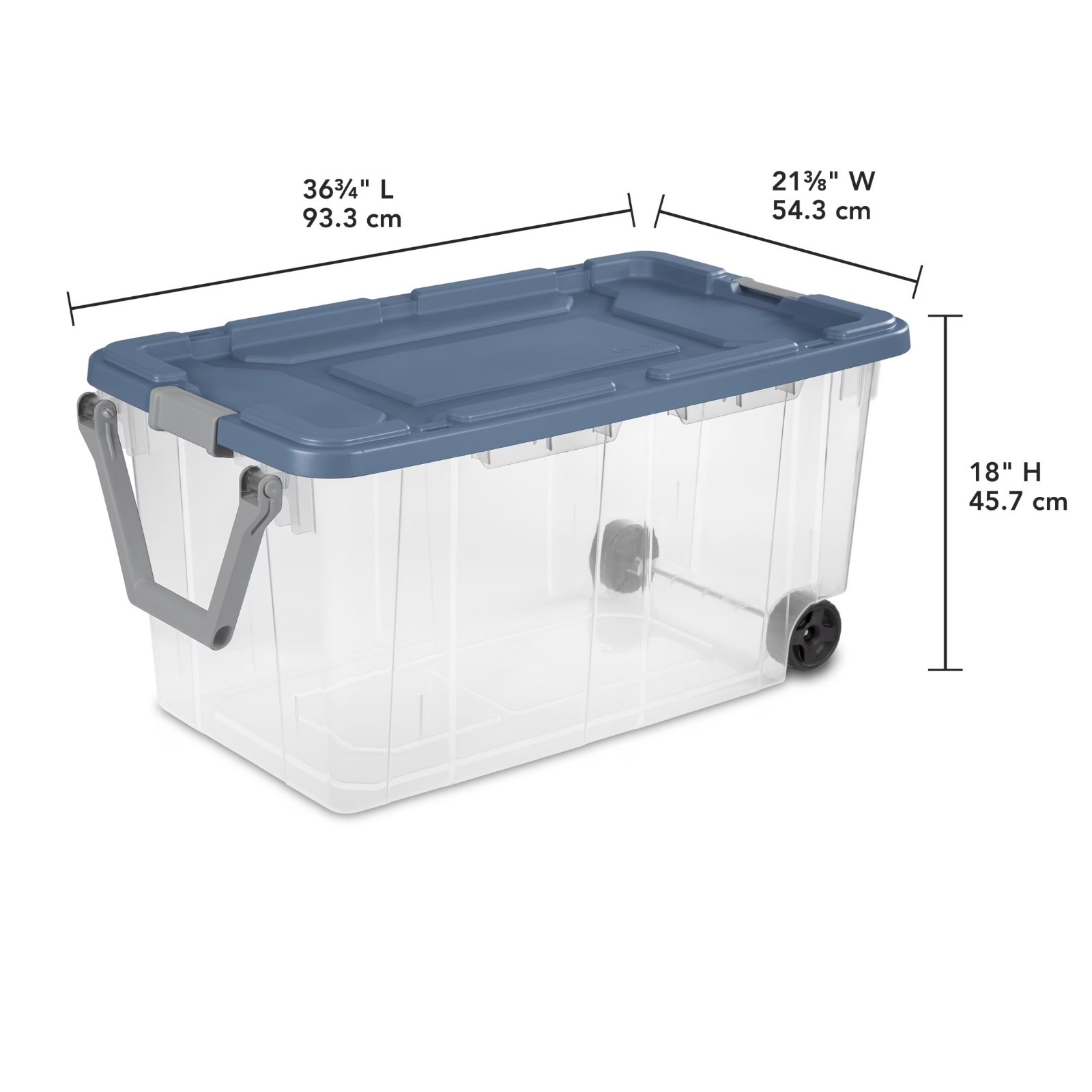 Sterilite 160 Qt Wheeled Storage Bin Clear Blue Latching Lid 4 Pack