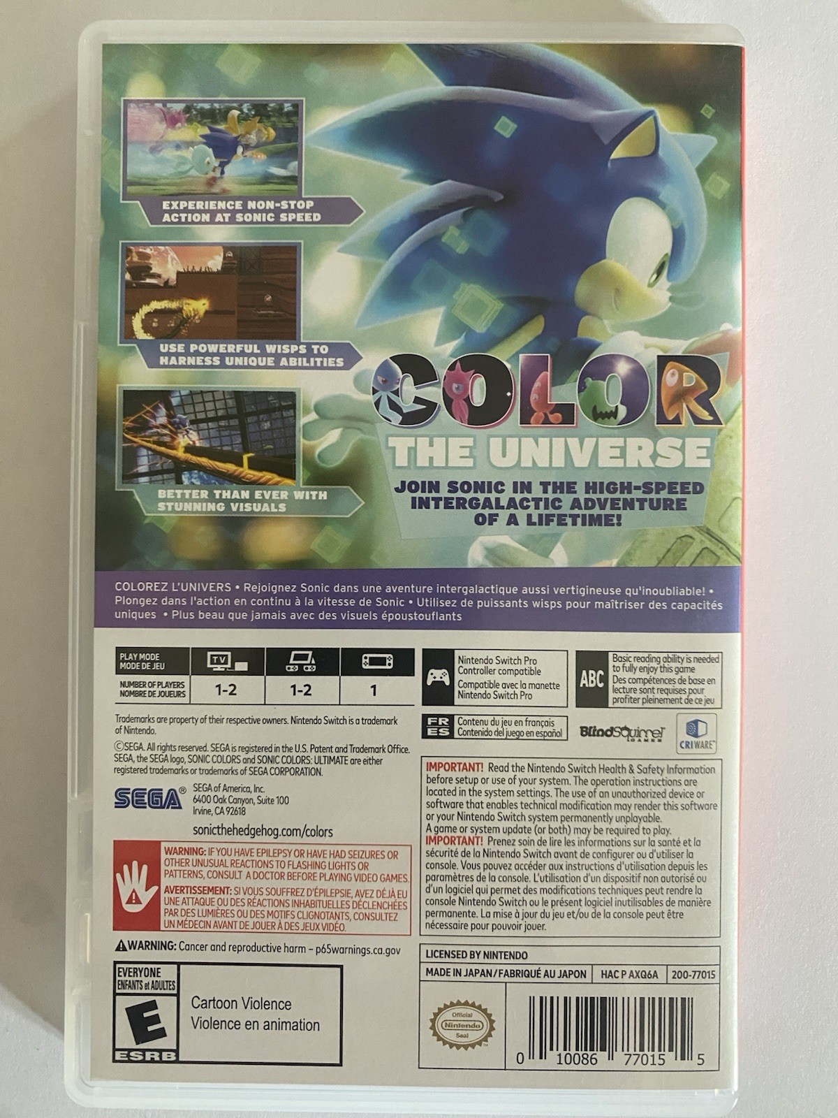 Sonic Colors Ultimate Nintendo Switch Original EMPTY GAME CASE ONLY