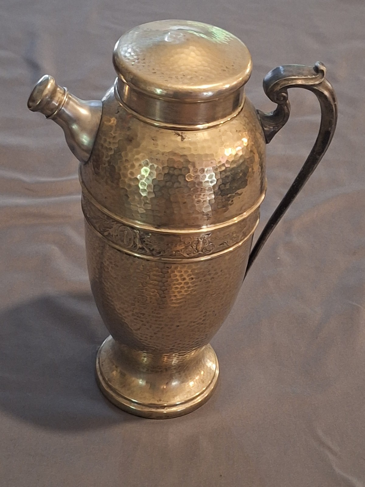 1920s Farber Brothers SILVERCRAFT Hammered Silver Plate Cocktail Shaker Art Deco
