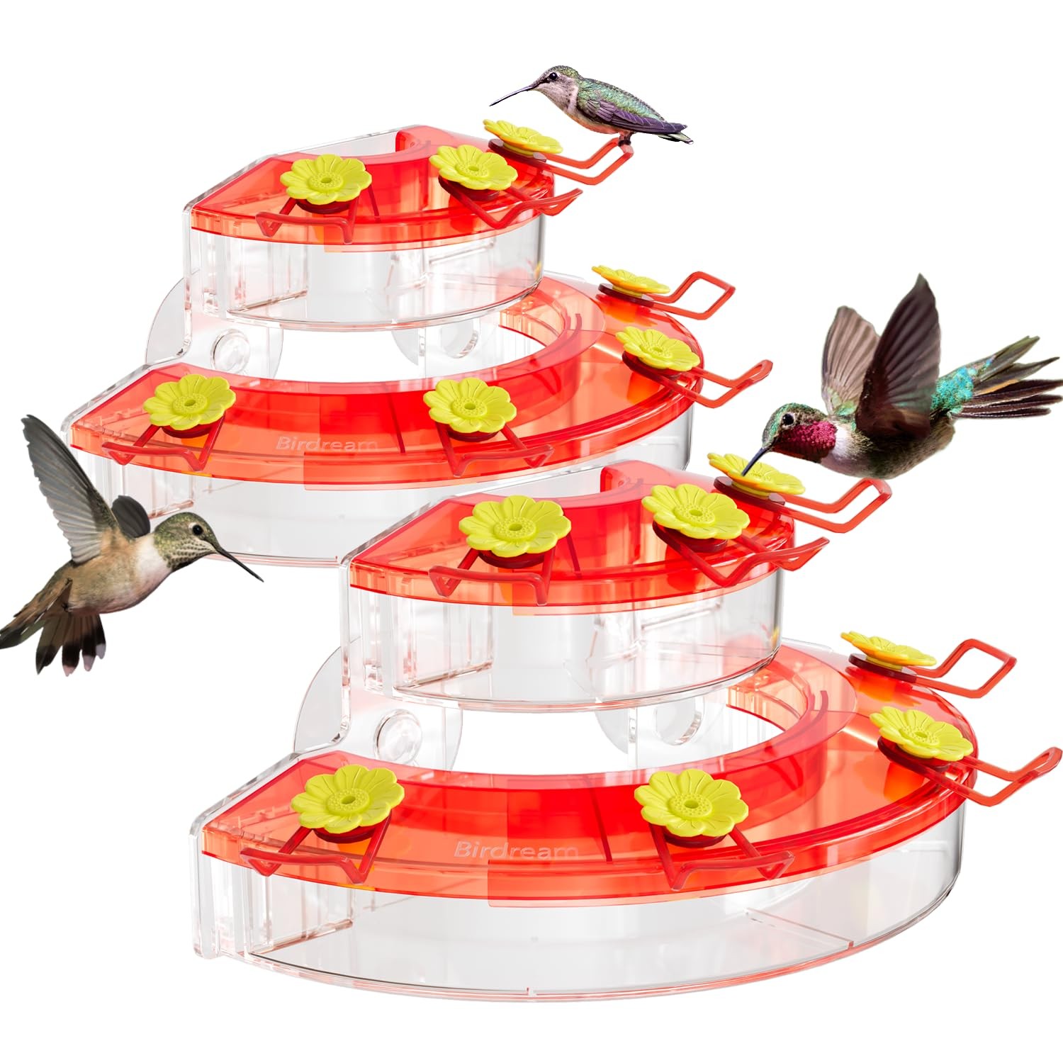 Birdream 2 Pack Window Hummingbird Feeders for Outdoors, with 2 Pack, Red