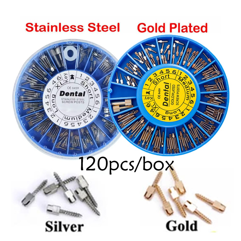 120/240Pcs Dental Screw Post Gold/Steel Plated Conical Root Canal Pins tools
