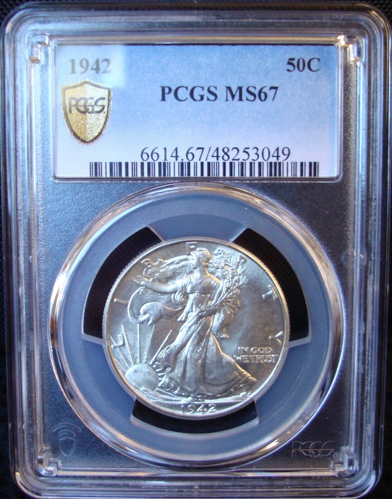 1942 Walking Liberty Silver Half Dollar - PCGS MS 67 - Gold Shield