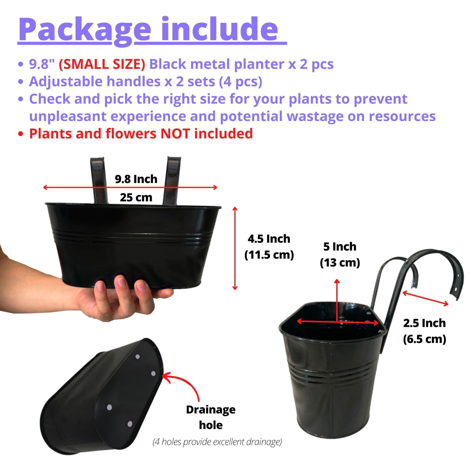 LaLaGreen Rail Planter Outdoor Plants (2 Pack, 9.8 Inch) Small and Cute Metal...