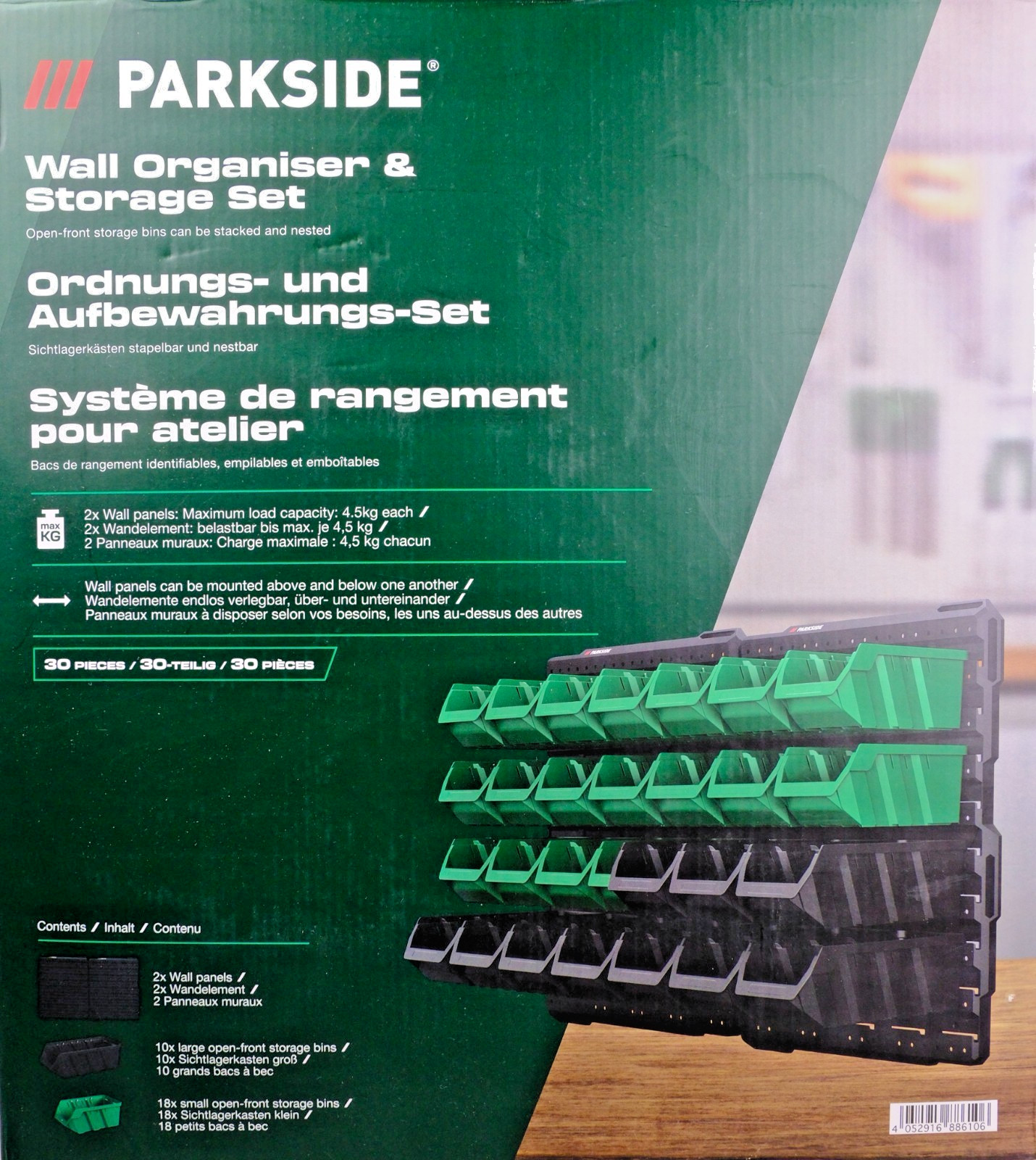PARKSIDE Wall Organiser & Storage Set 30 Piece Garage Workshop - New & Sealed
