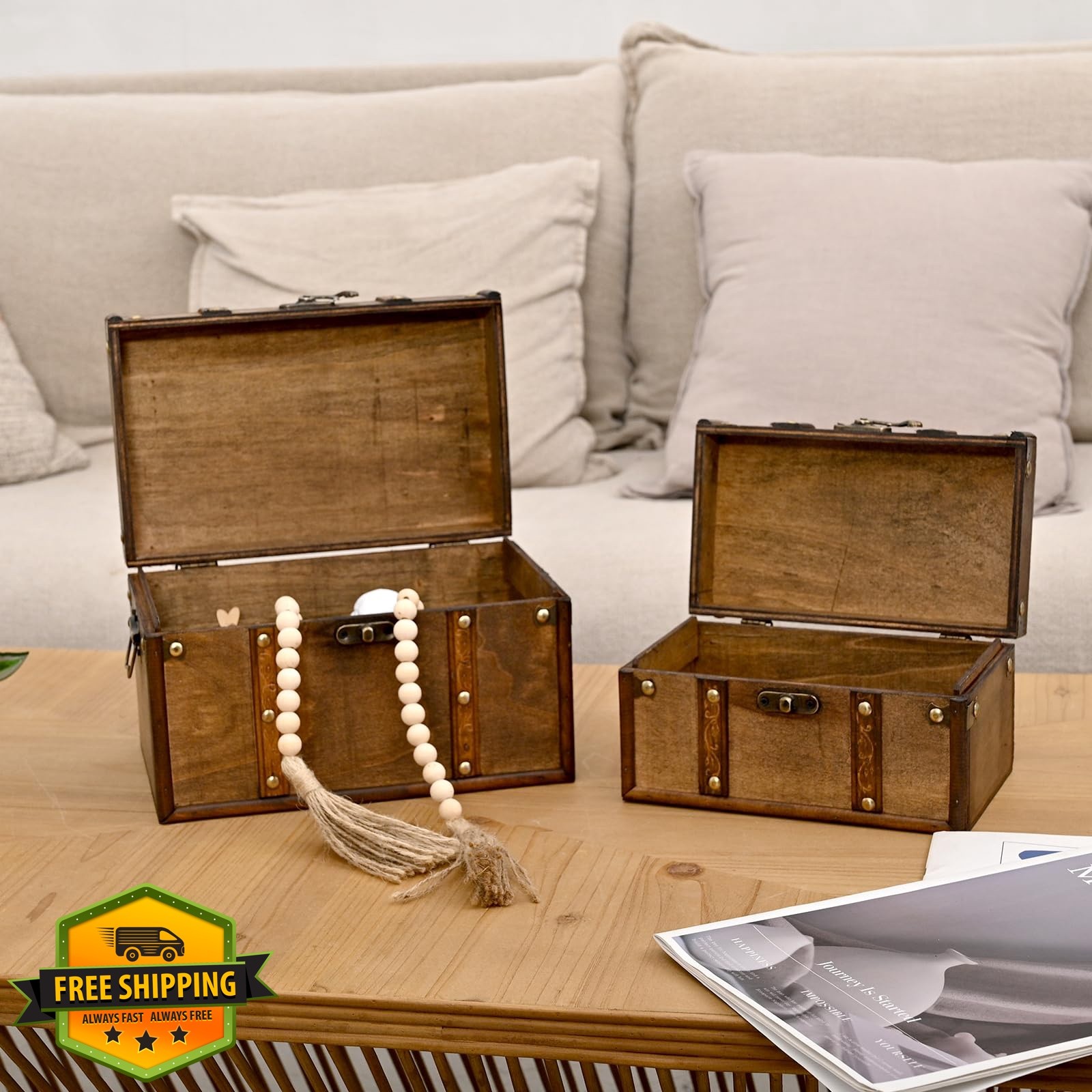 DECOR4SEASON Wooden Storage Trunk Set 2 Brown