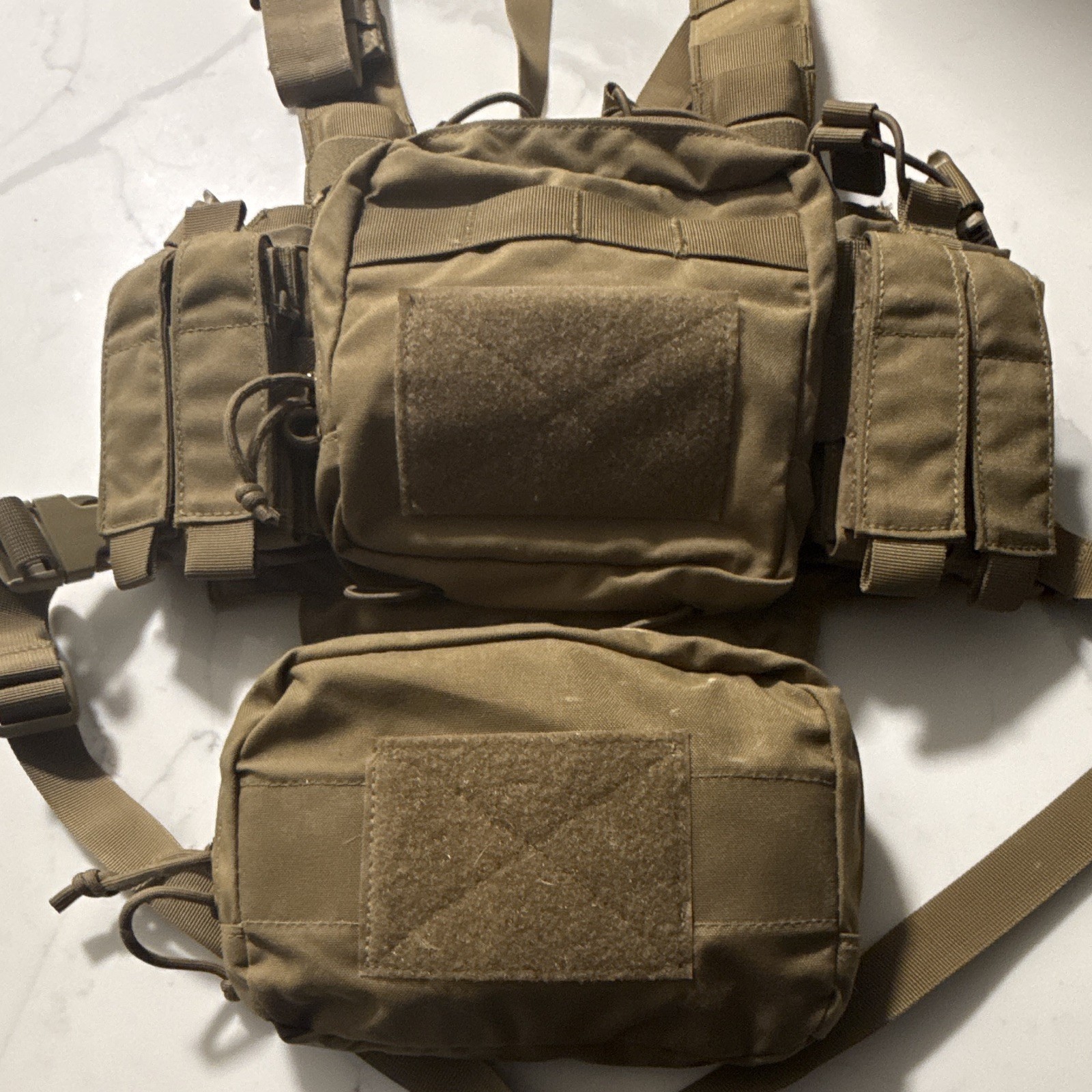 Tactical Chest Rig Harness w/Attached Pouches, Adjustable Nylon Tan