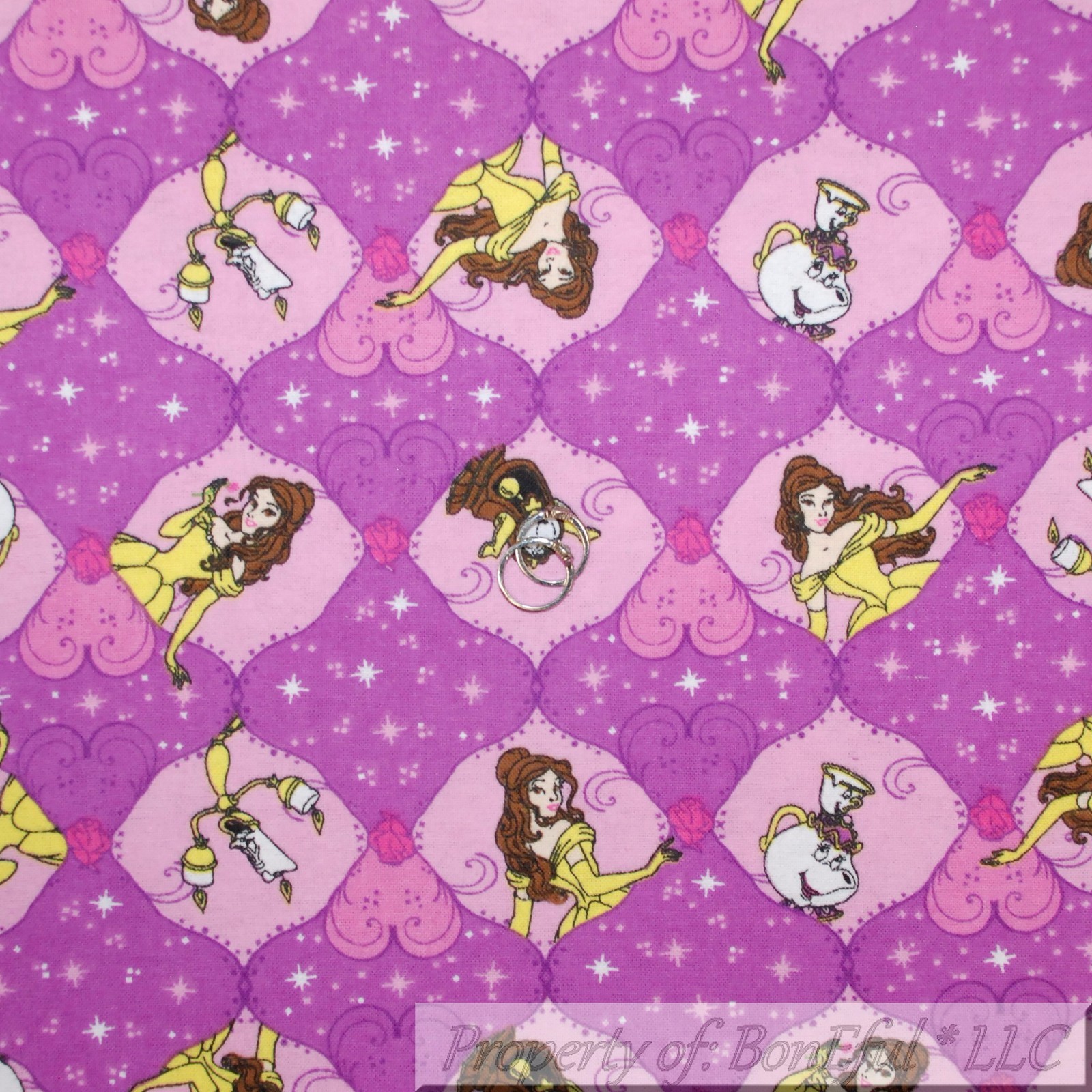 BonEful Fabric FQ Cotton Flannel Pink Disney Beauty & The Beast Belle Girl Heart