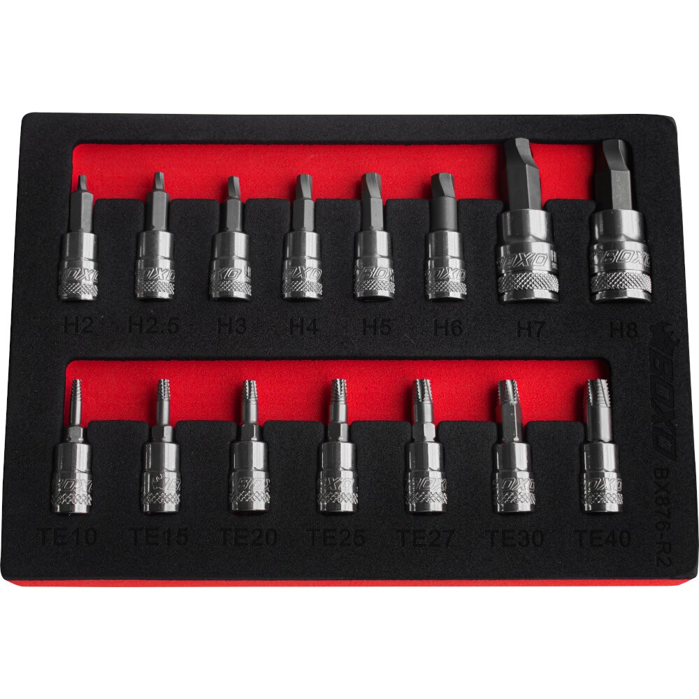Torx and Hex Extractor Bit Socket Set 1/4" and 3/8" Drive 15 Piece BOXO BX876-R2