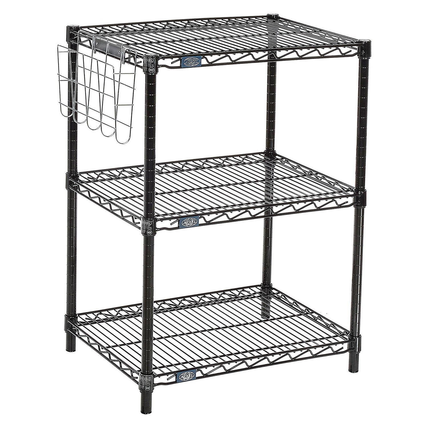 Nexel Black Wire Shelf Printer Stand with Document Holder 3-Shelf 24"W x 18"D x