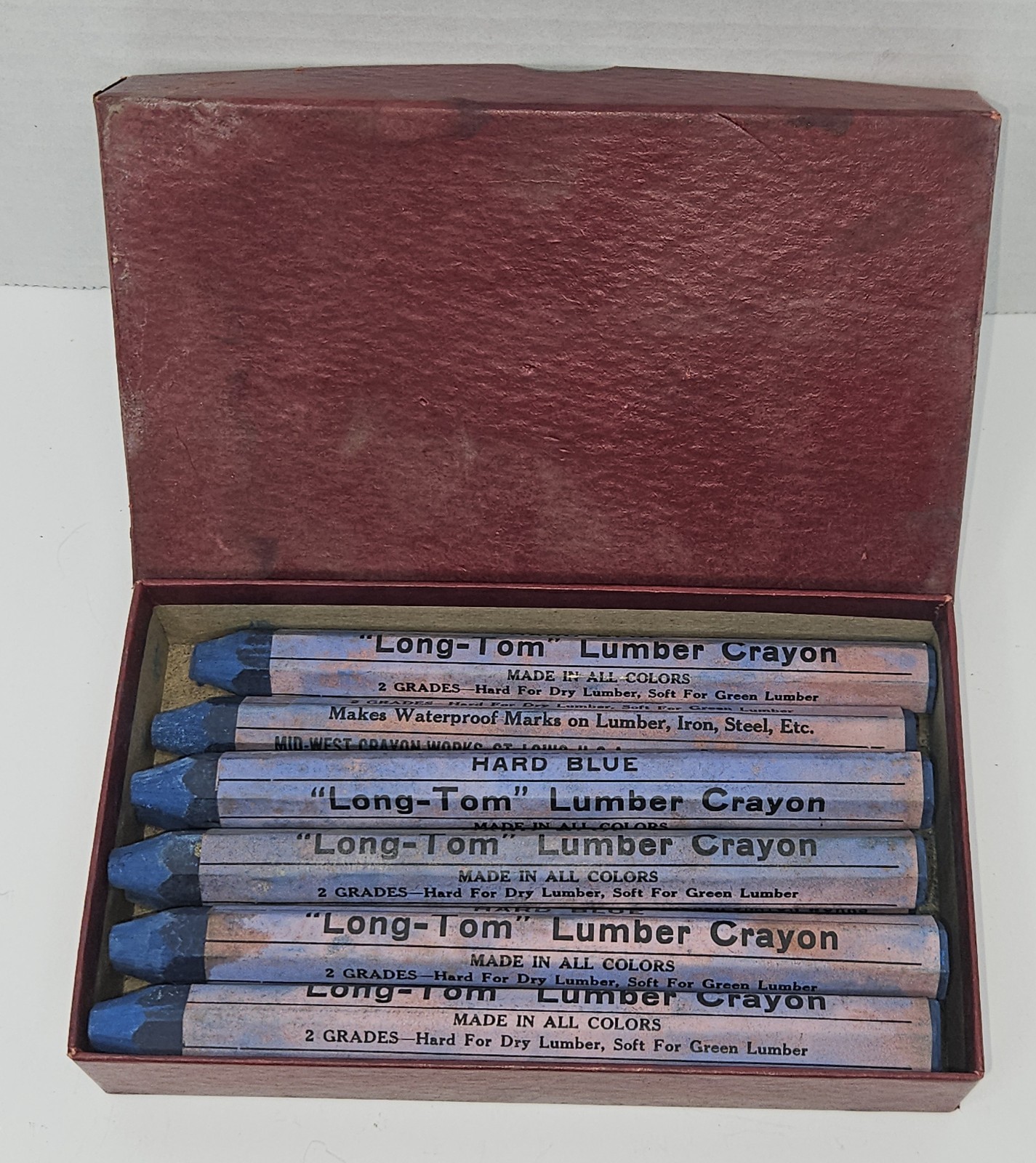 10 Mid West Crayon Works Long Tom Lumber Crayons Hard Blue Made In The USA