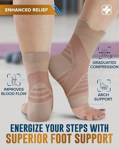 Copper Ankle Compression Sleeve - Toeless Compression Large Beige - 1 Pair
