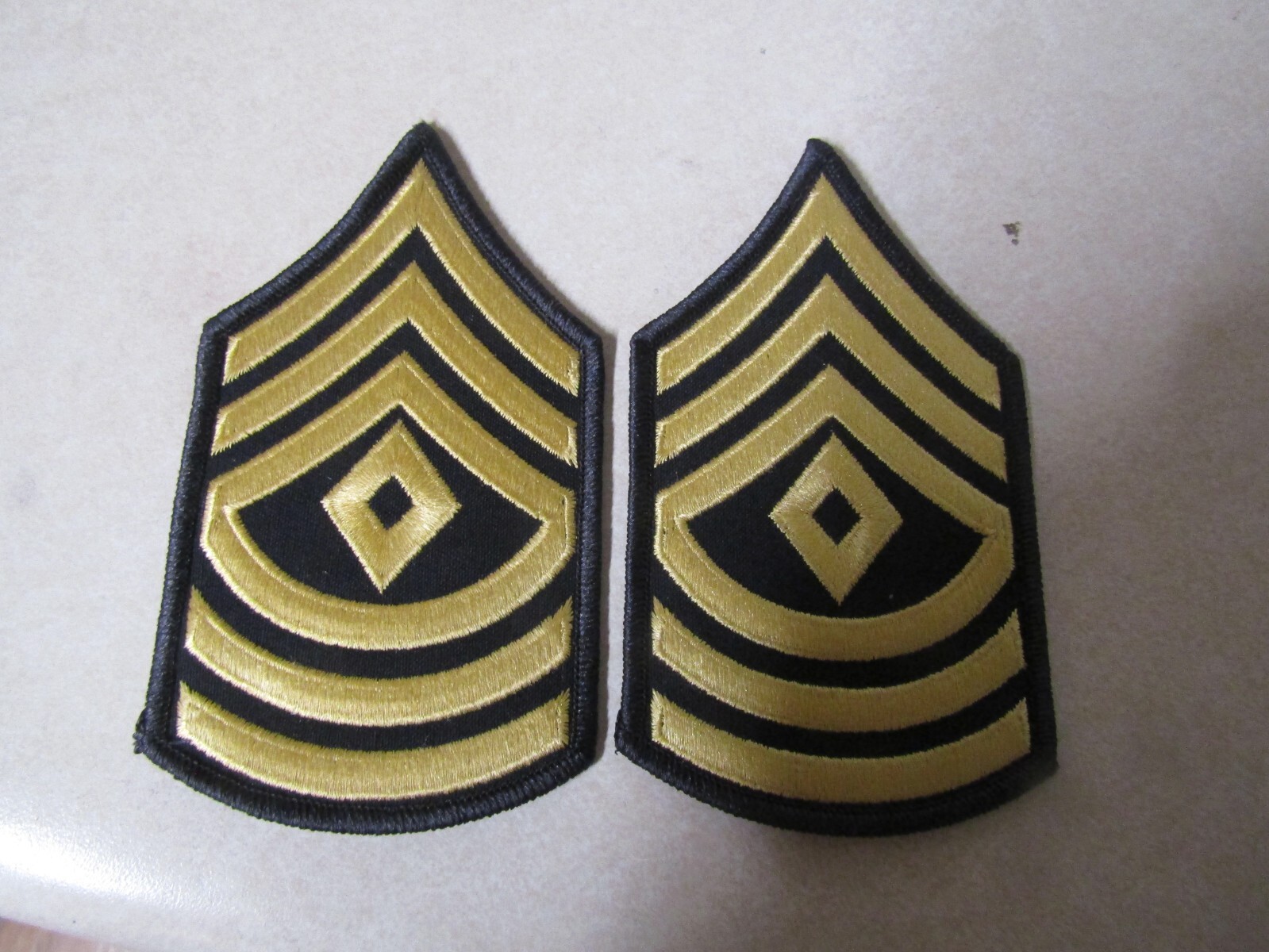 MILITARY PATCH SET OF 2 US ARMY FIRST SERGEANT SEW ON RANK FOR DRESS BLUES