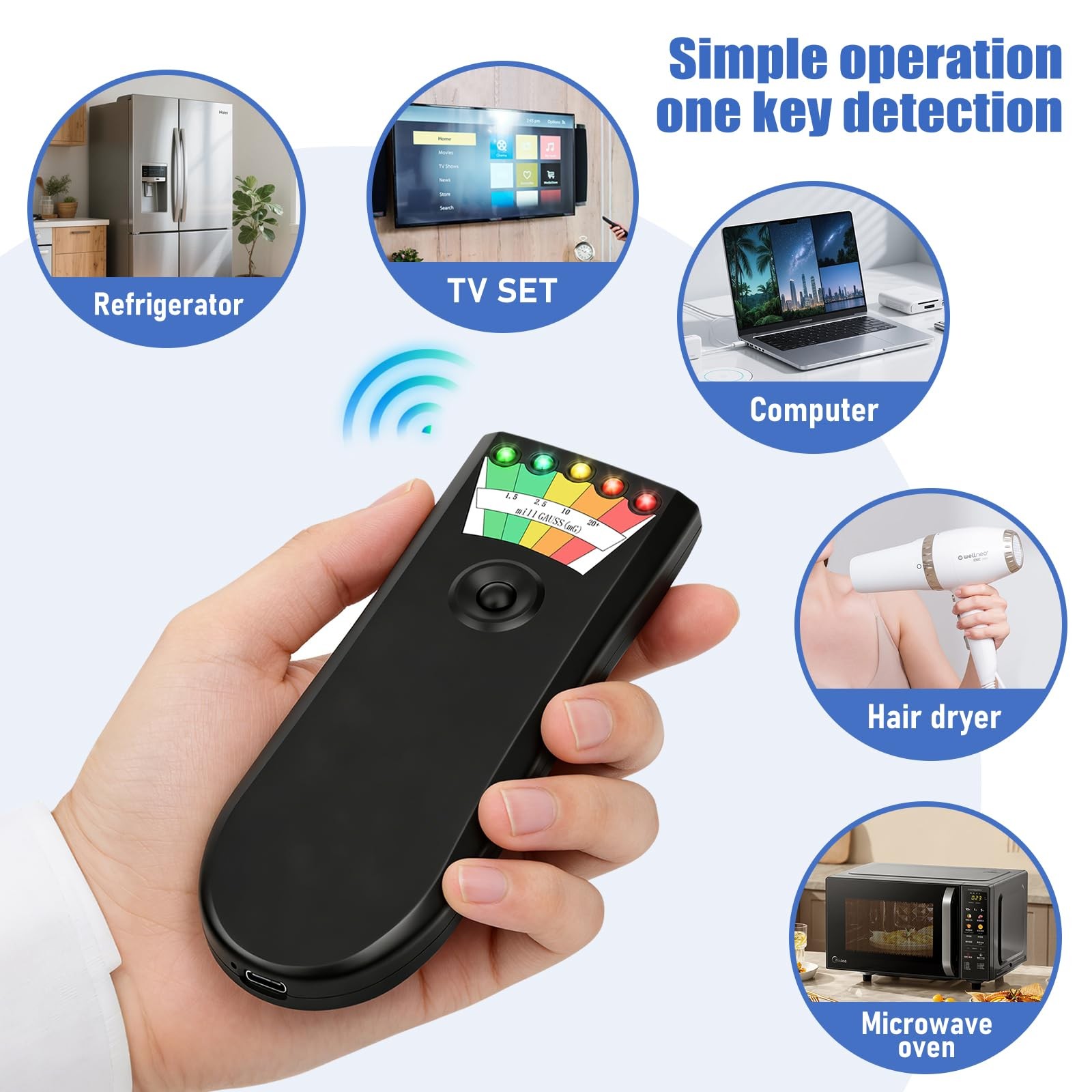 Upgraded Rechargeable EMF Meter with 5 Level LED EMF Meter Portable Handheld ...
