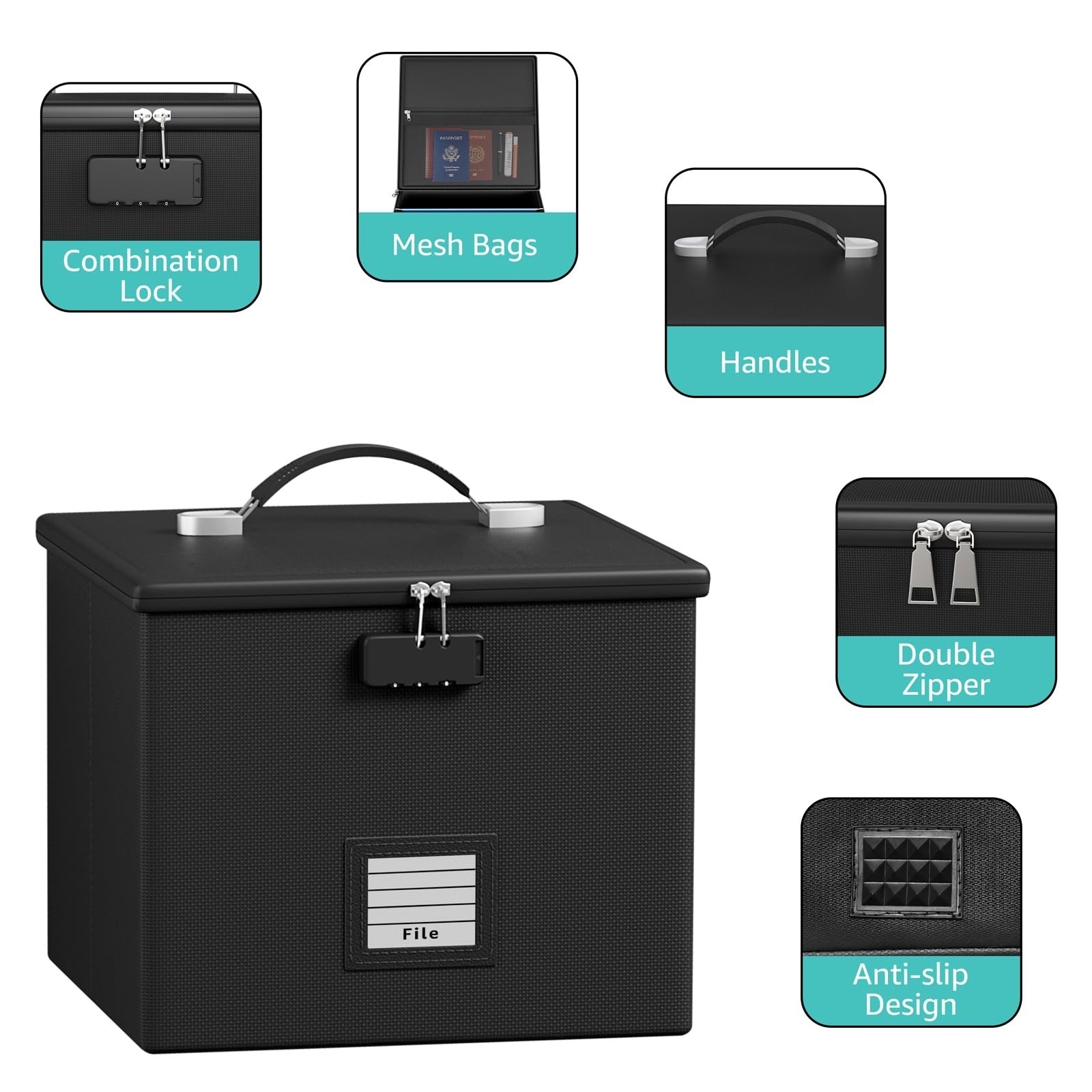 Fire Proof File Box for Documents - Portable Fireproof Document Organizer Box...
