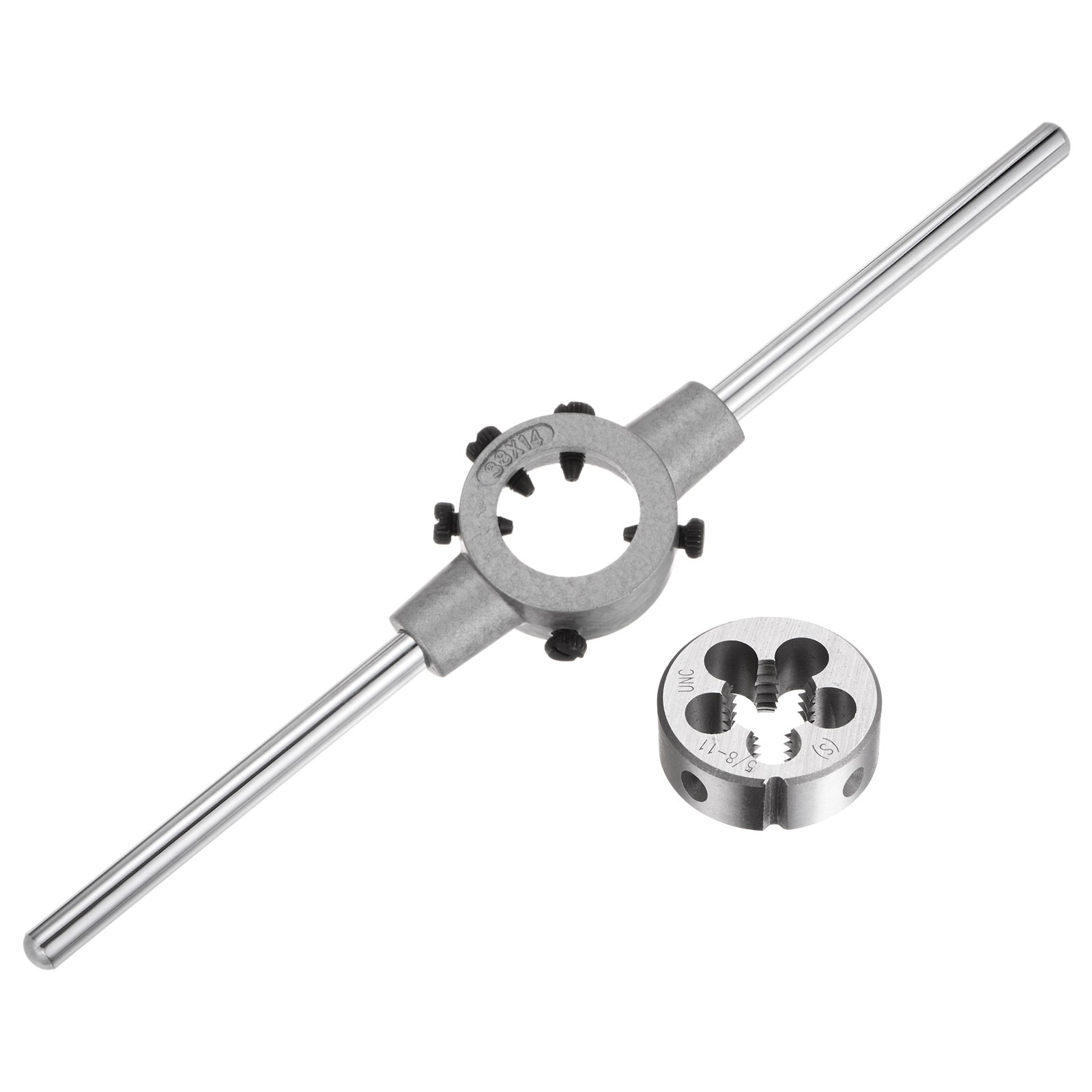 Die Stock Handle Wrench Set 5/8-11 UNC Round Die and 38mm Die Holder M12-M14