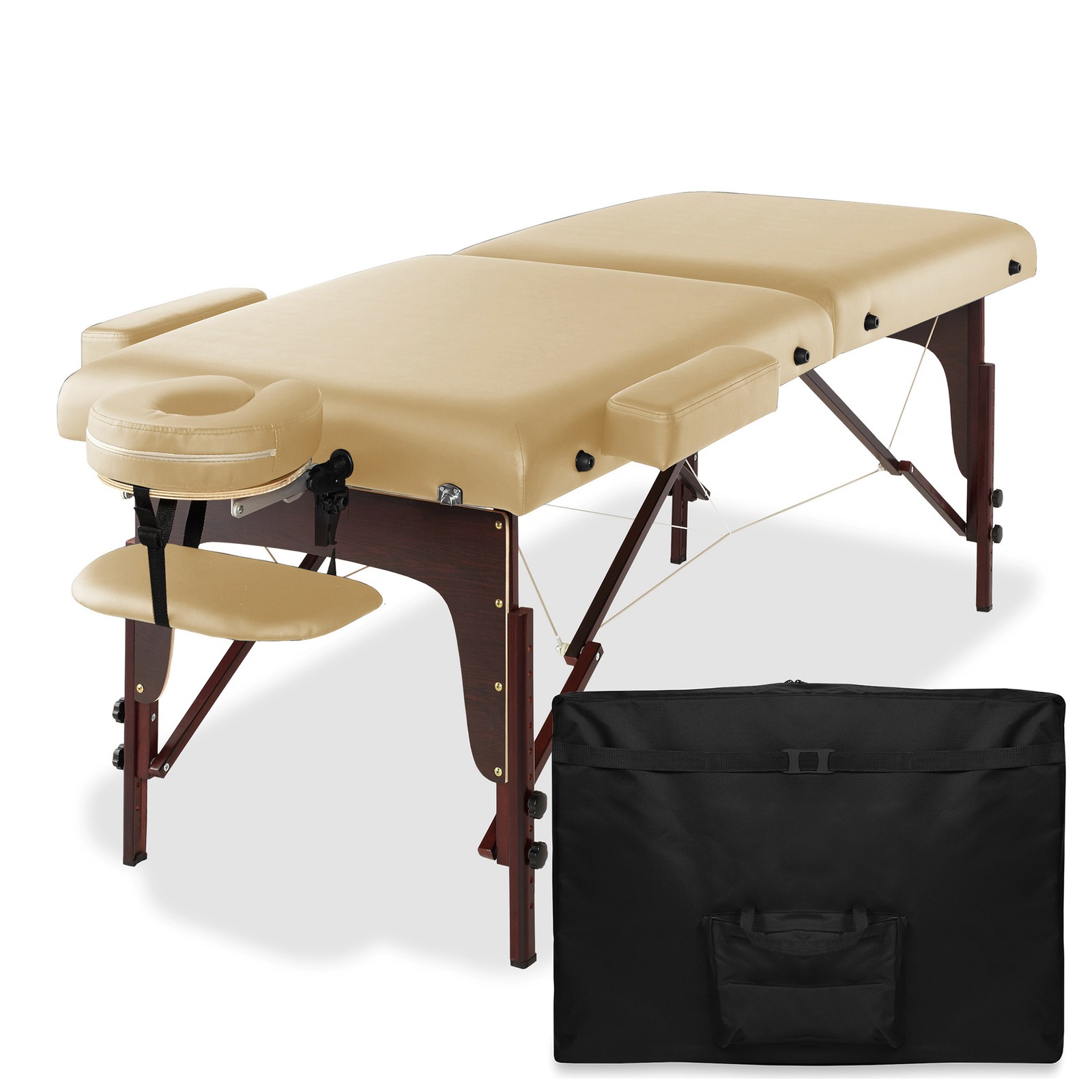 Portable Reiki Massage Table with Tilt Backrest & Carrying Case - Cream