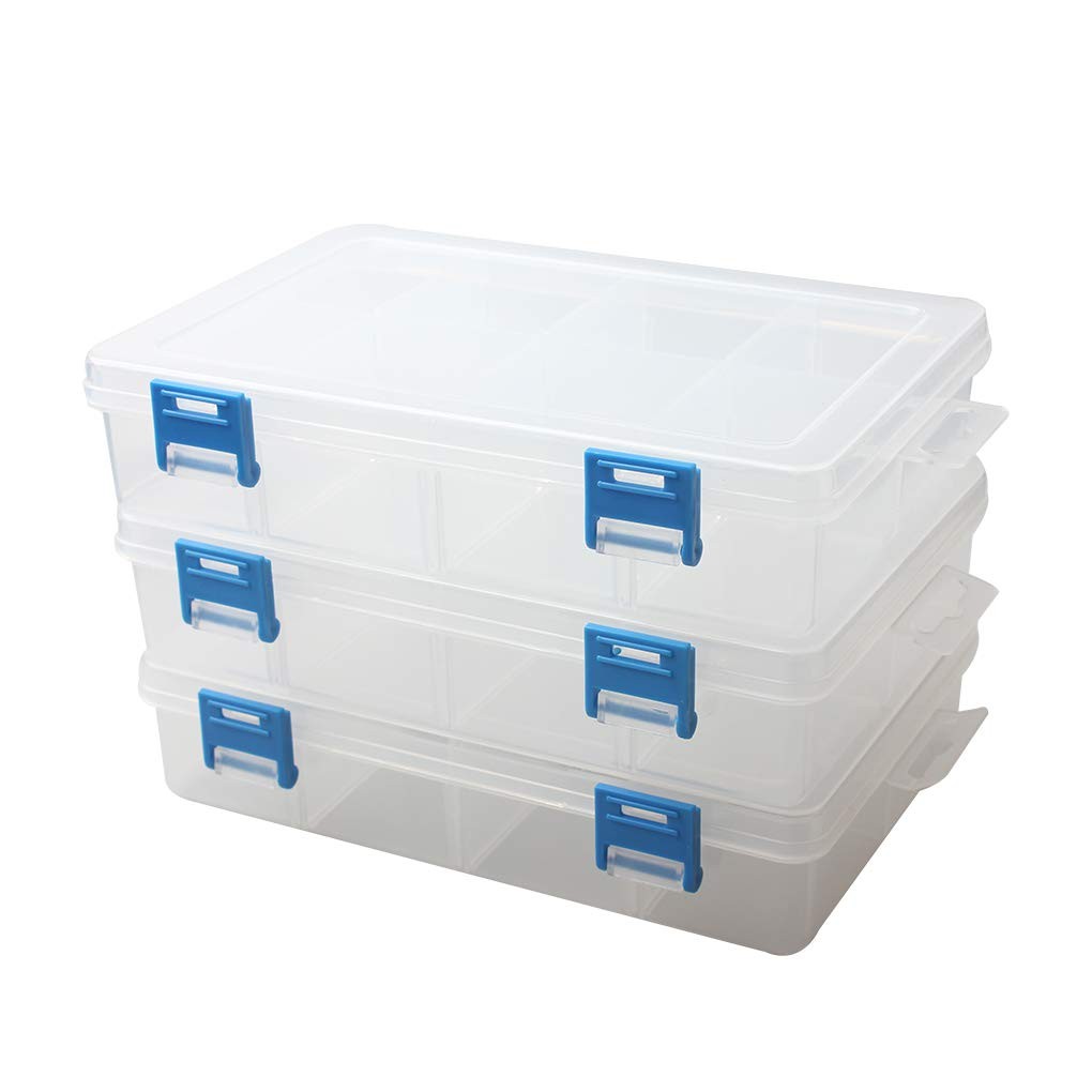 3 PCS Clear Plastic Parts Storage Case Adjustable Divider Box 8 Grids Hardware
