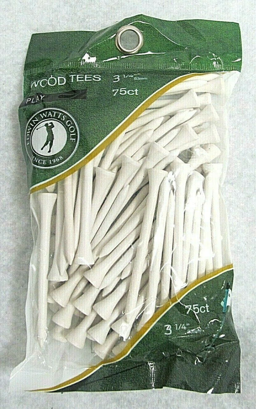 EDWIN WATTS GOLF ~ WHITE 3 1/4" Wood Tees 75 ct ~ NEW