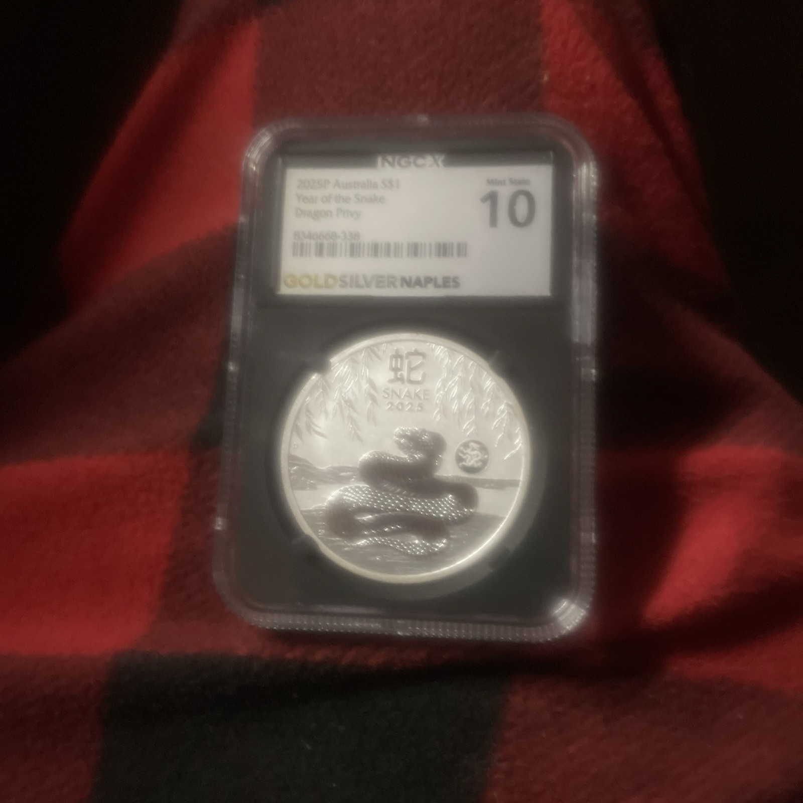 Australia 2025-P Gilt Silver Dollar Dragon privy year of the Snake NGCX 10  $1