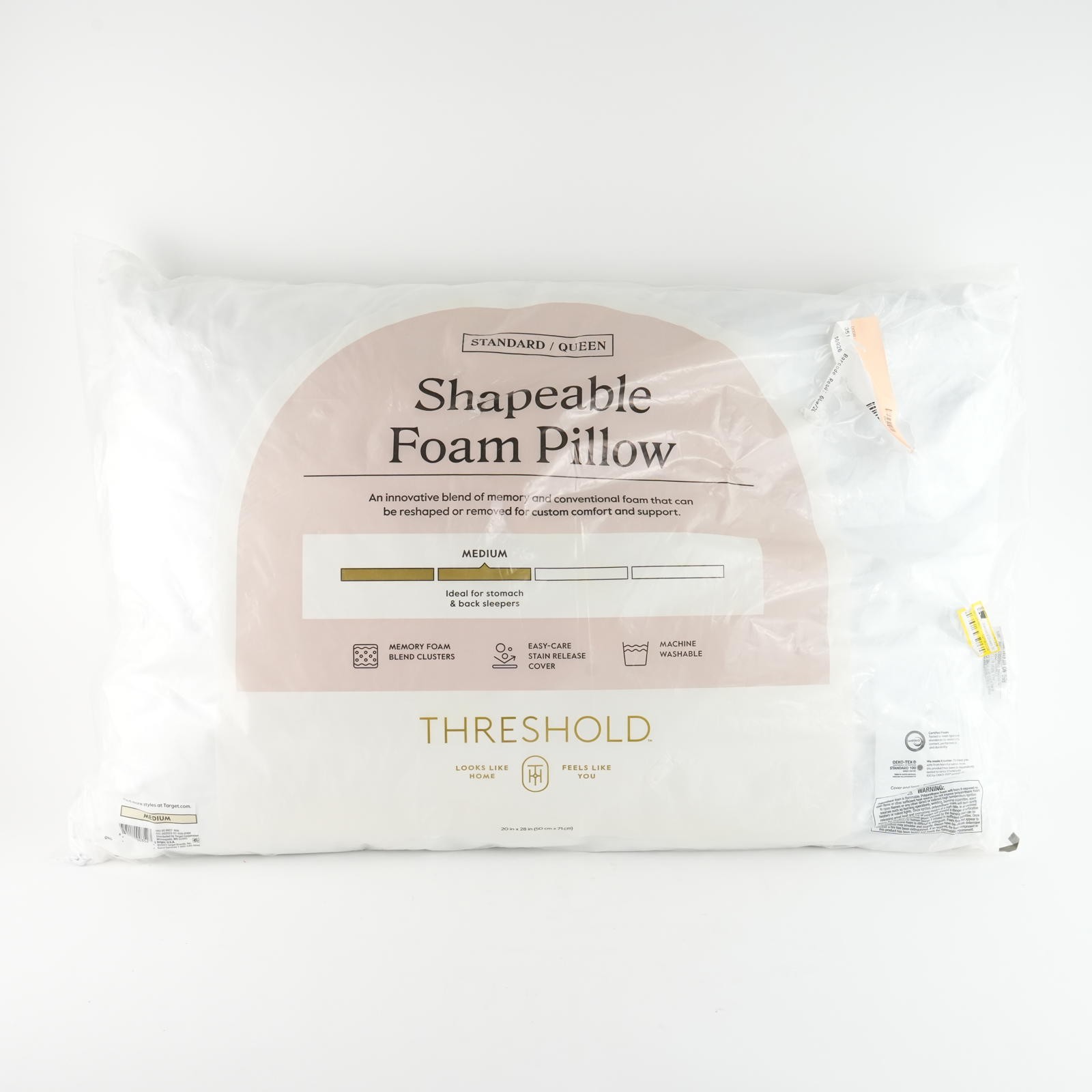 Threshold Queen Shapeable Memory Foam Bed Pillow Adjustable Washable