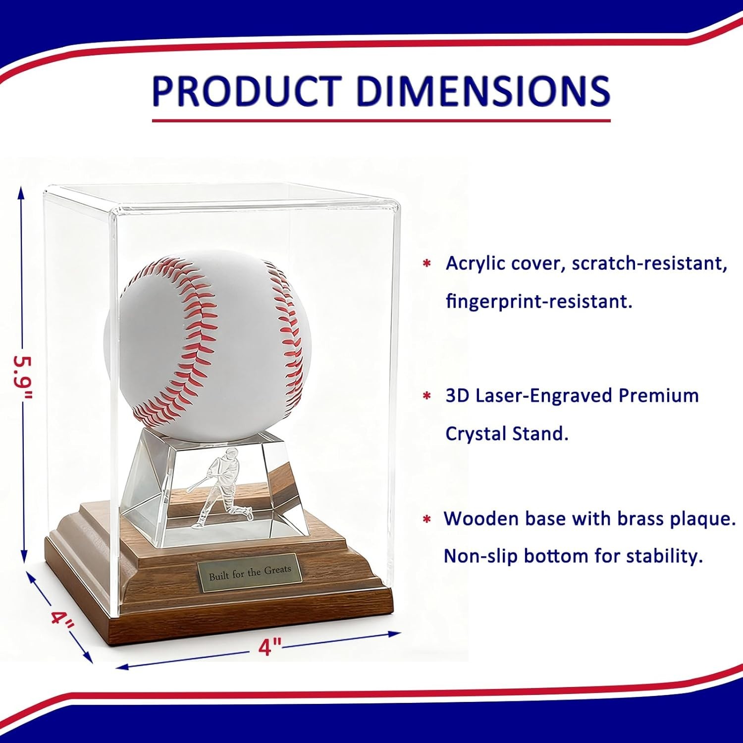Baseball Display Case Stand with LED Lights Silvery for Souvenir
