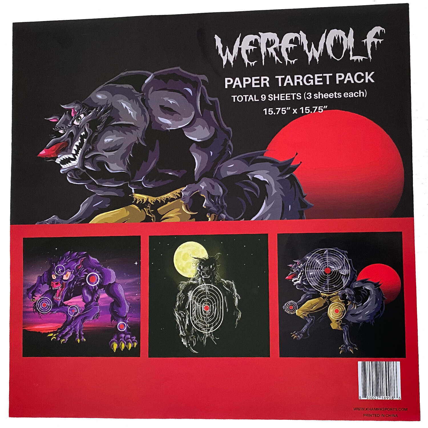 Werewolf Paper Targets for Archery and Shooting by KHAMPA, 9 Pack, 15.75" x 15.7