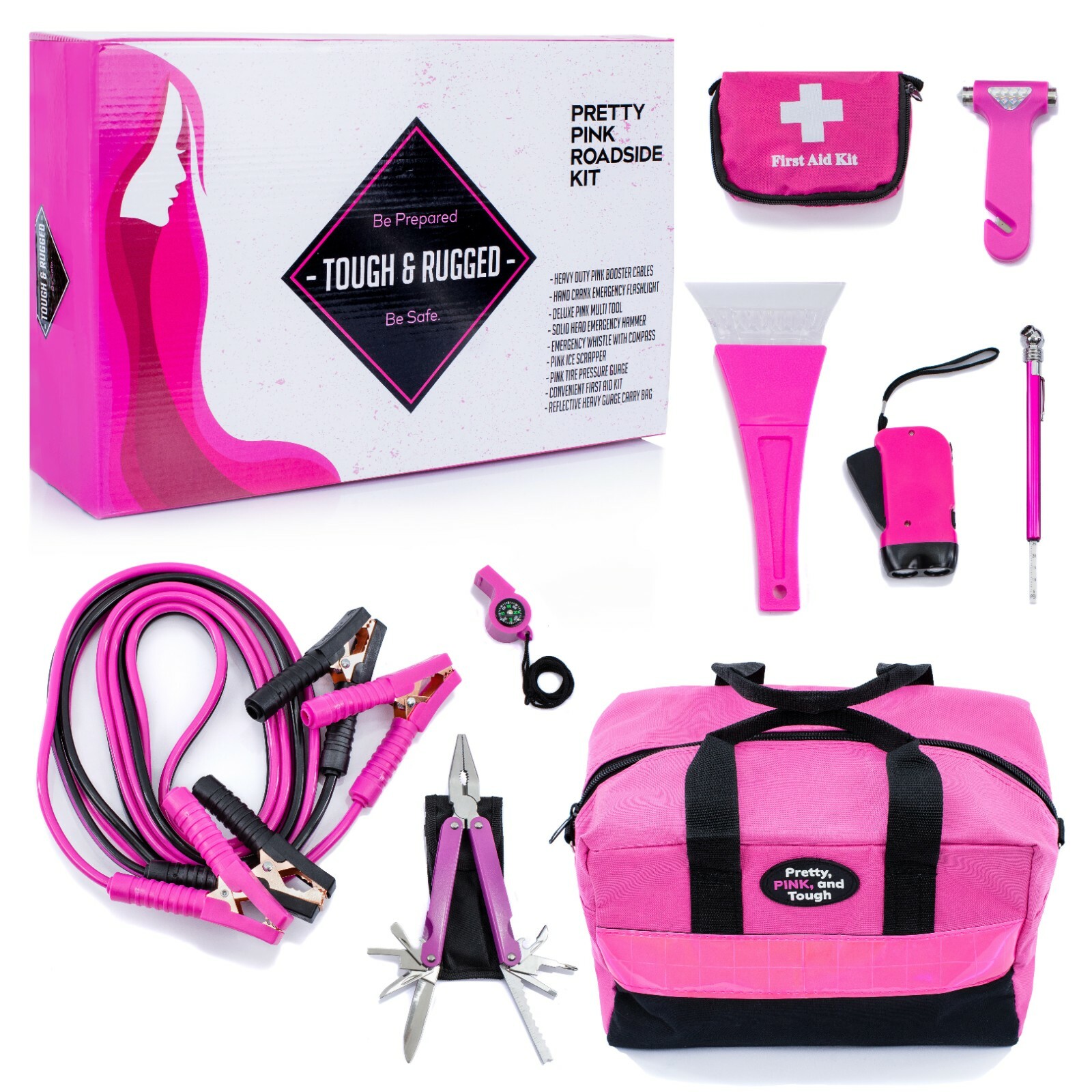 Pretty Pink Roadside Kit - Pink Emergency Kit for Teen Girls and Women - Jumpers