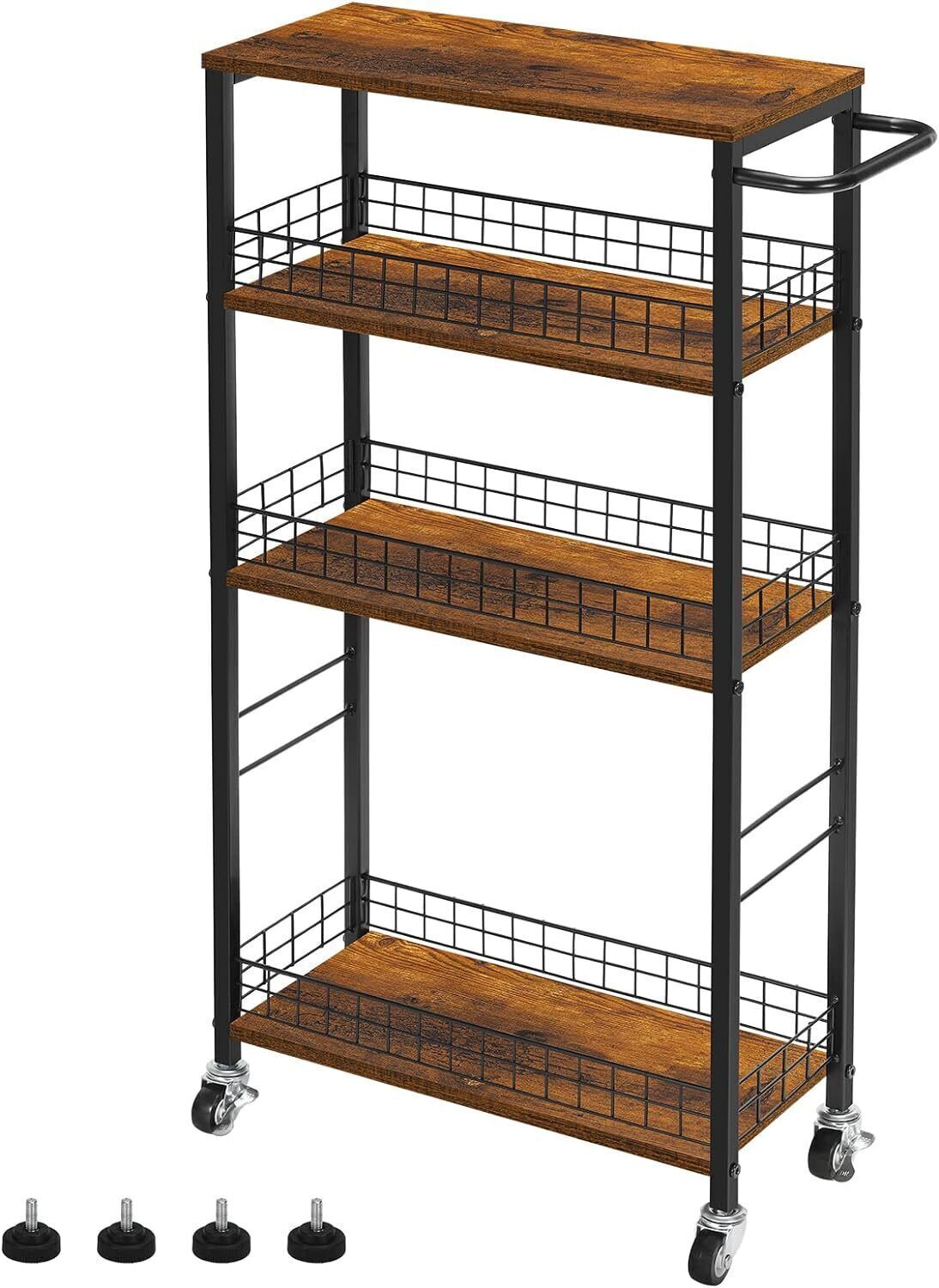 Slim Storage Cart 4 Tier Kitchen Rolling Cart on Wheels Mobile Narrow Cart