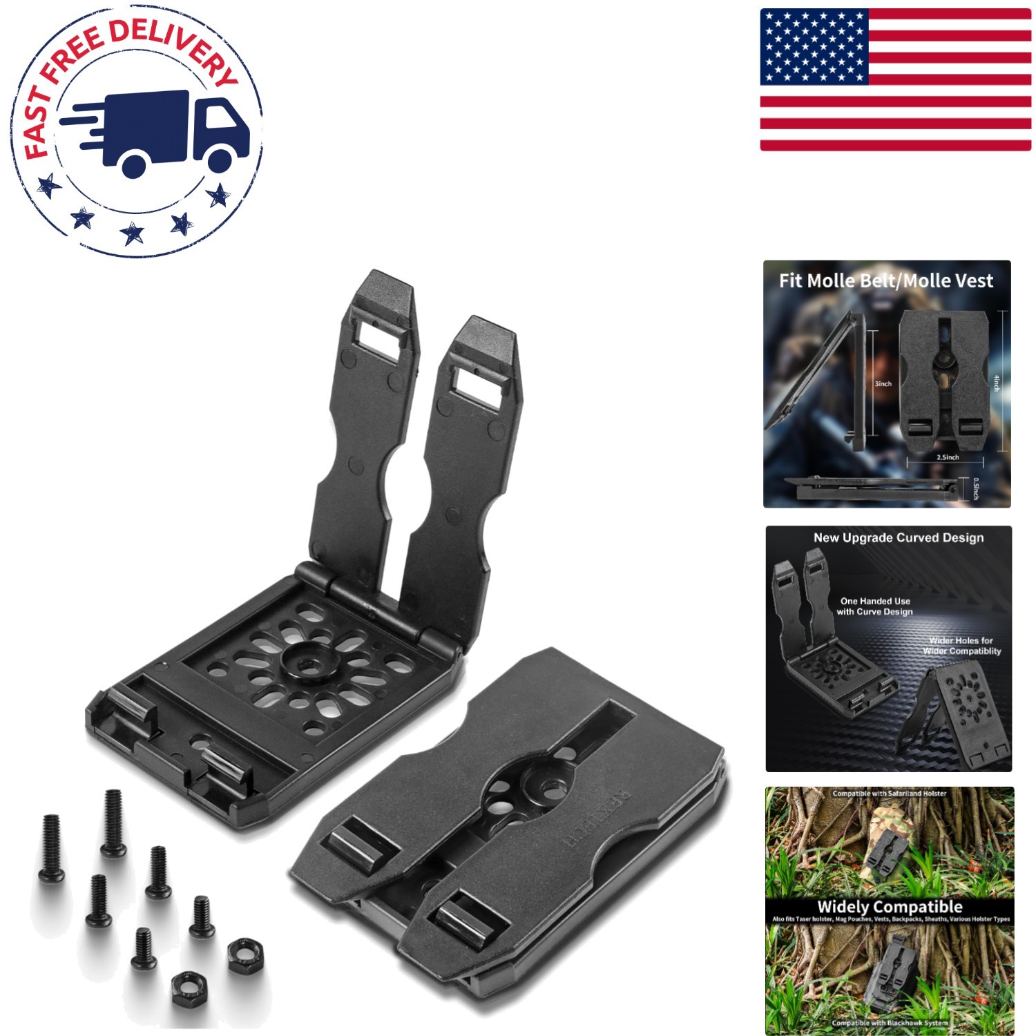 High-Strength Molle Adapter for Tactical Gear - Includes Screws & Nuts, Black