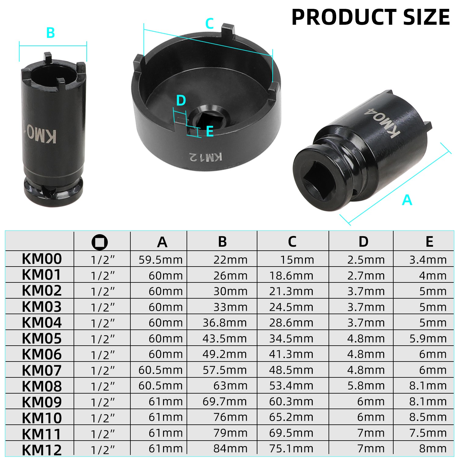 13pc Spindle Nut Socket Kit for Ball Joints Axle Locknuts KM Groove Nuts