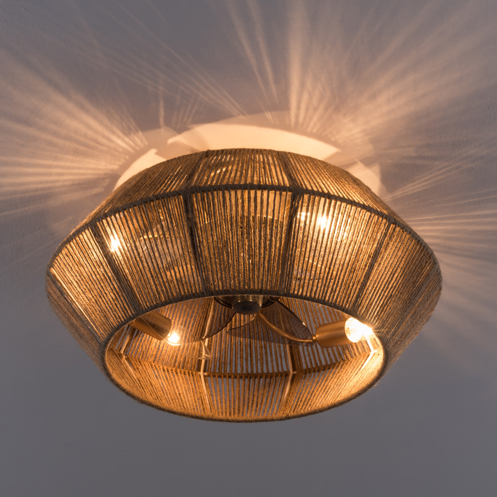 Boho Ceiling Fan Rattan Caged Flush Mount Fan Light +Remote Control Ceiling Fan
