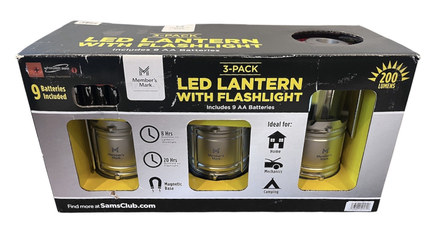 Member’s Mark 3-Pack LED Lanterns w/ Flashlight 200 Lumens NEW