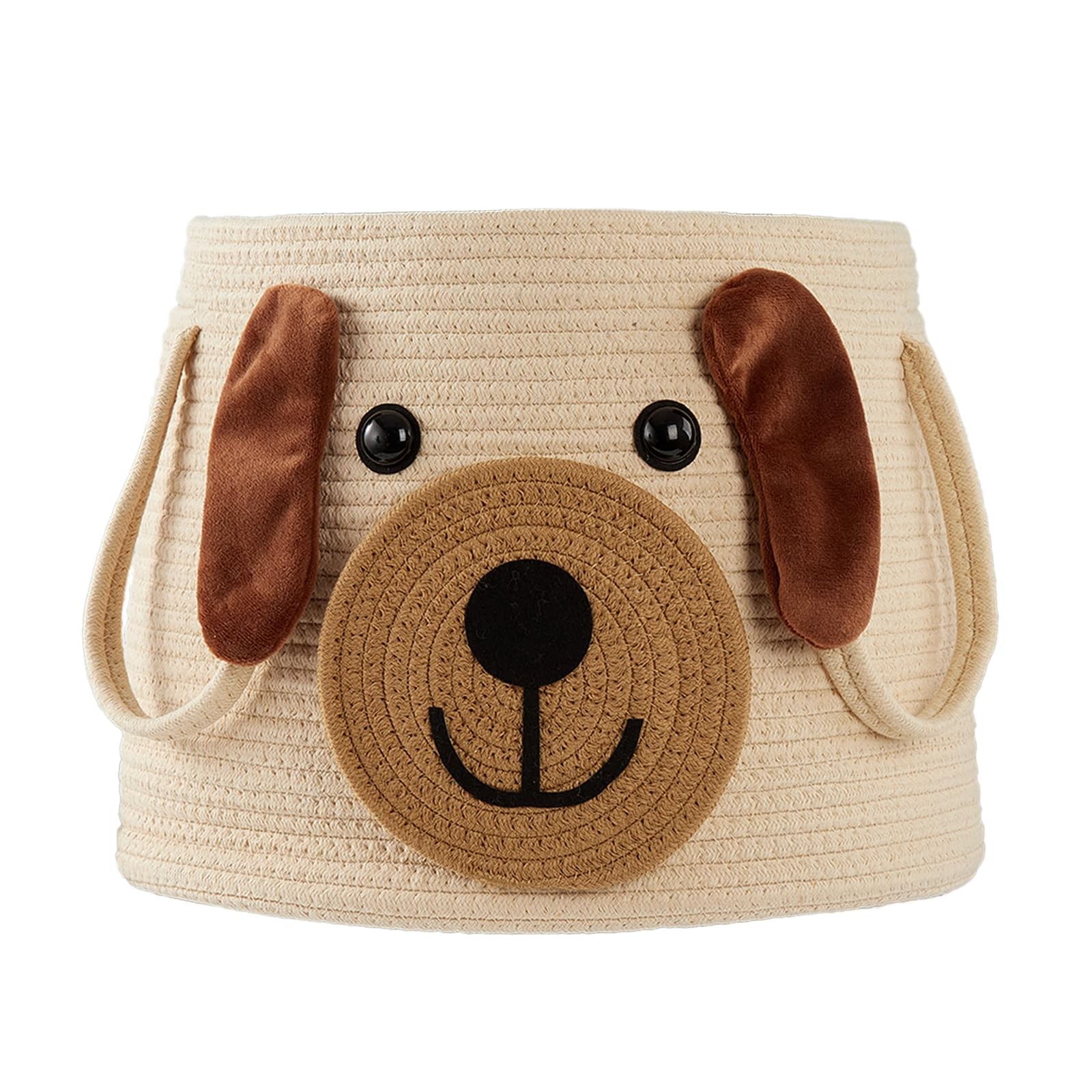 Large Dog Woven Basket with Handles - Toy Storage Bin, large, white and pink