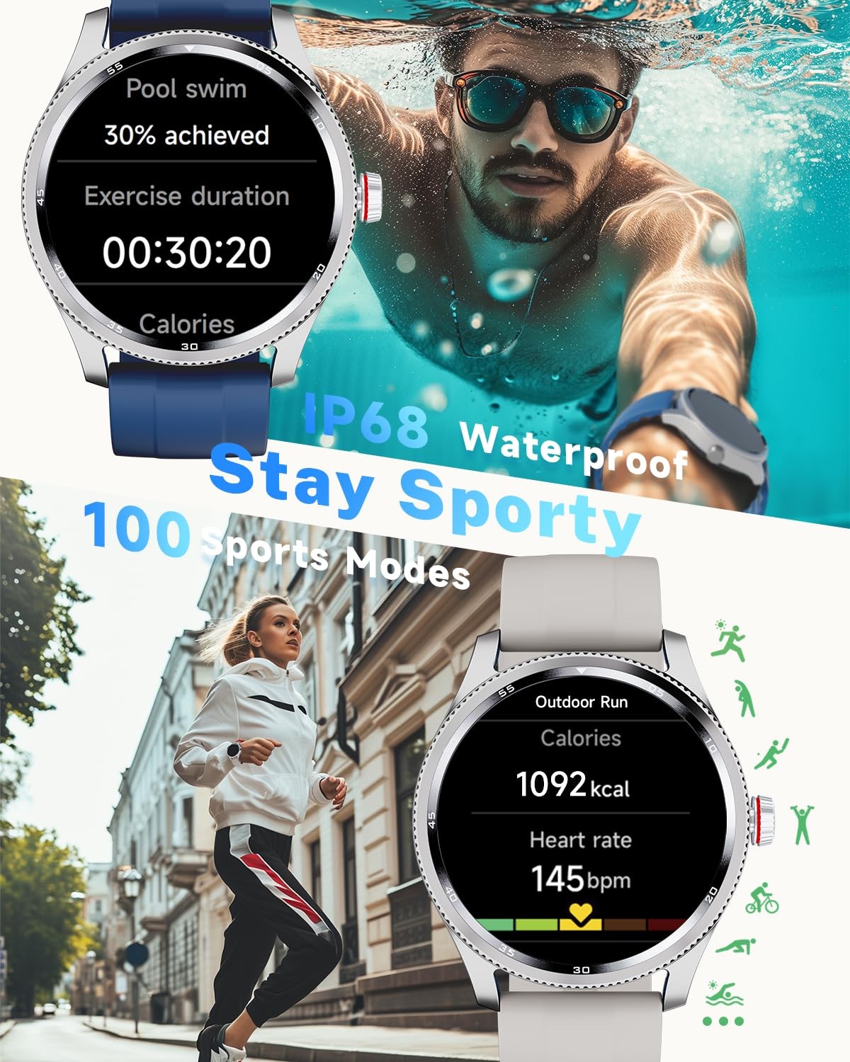 Men with Metal Bezel, Answer Make /Heart Rate/Step Counter/Sleep Tracker/100 ...