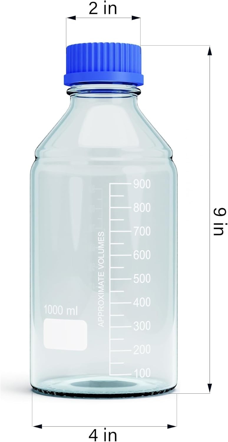 1000ml Storage Glass Bottles – 2pcs Round Media Storage Bottle – Borosilicate...