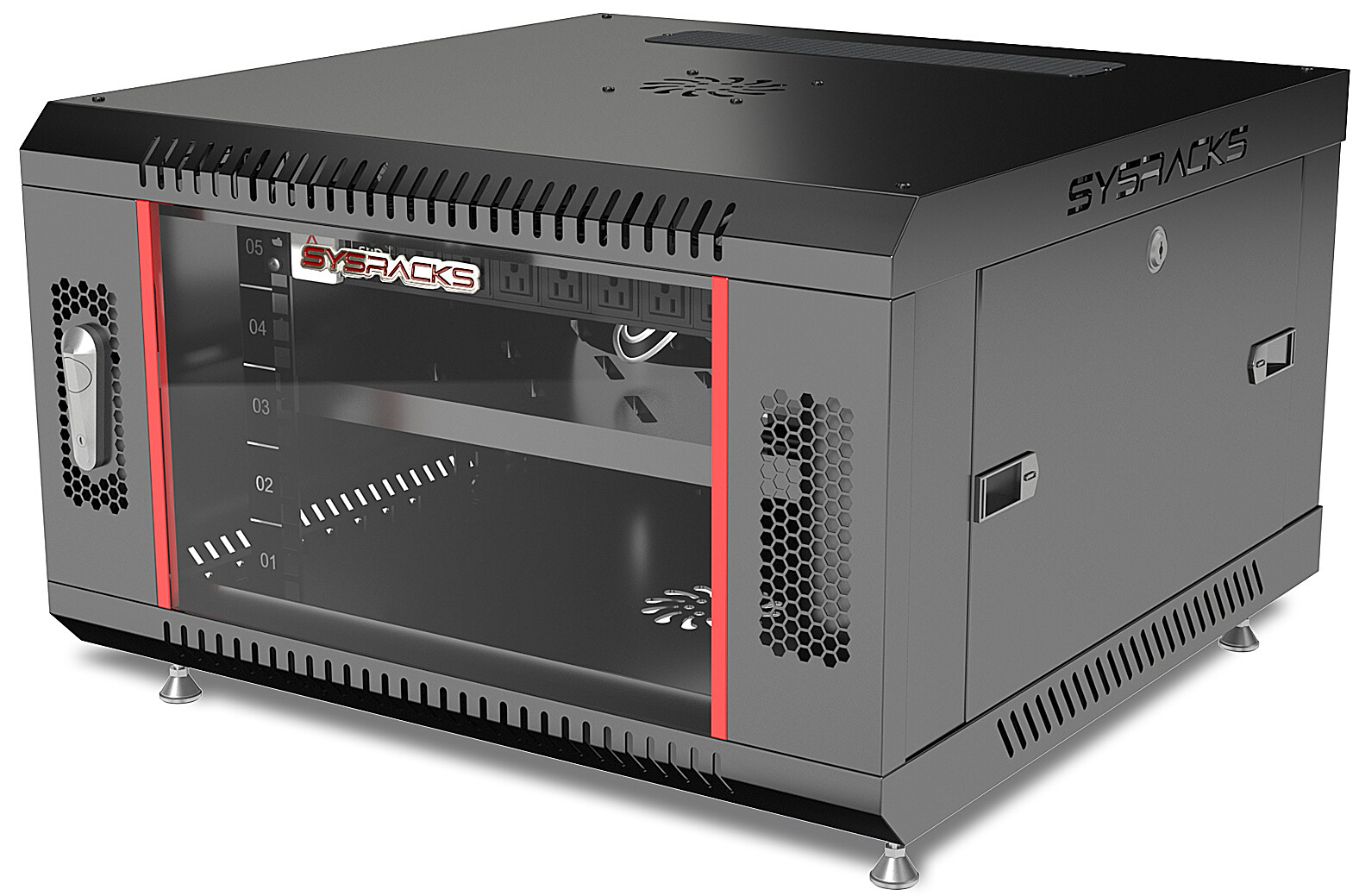 Sysracks 6U 24" Depth Wall It Data Server Cabinet Fan Shelf Feet Lockable
