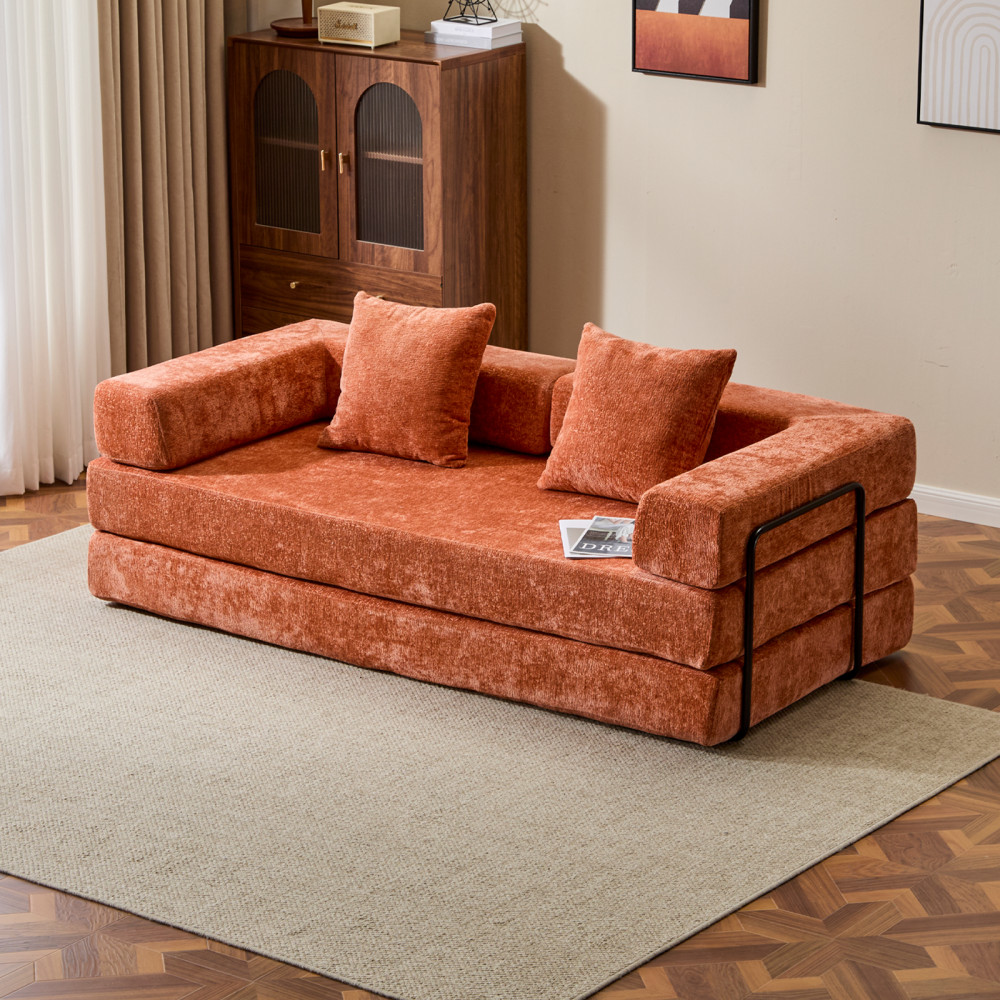 Chenille Fabric Futon Sofa Bed 3-Seater with Memory Foam Convertible