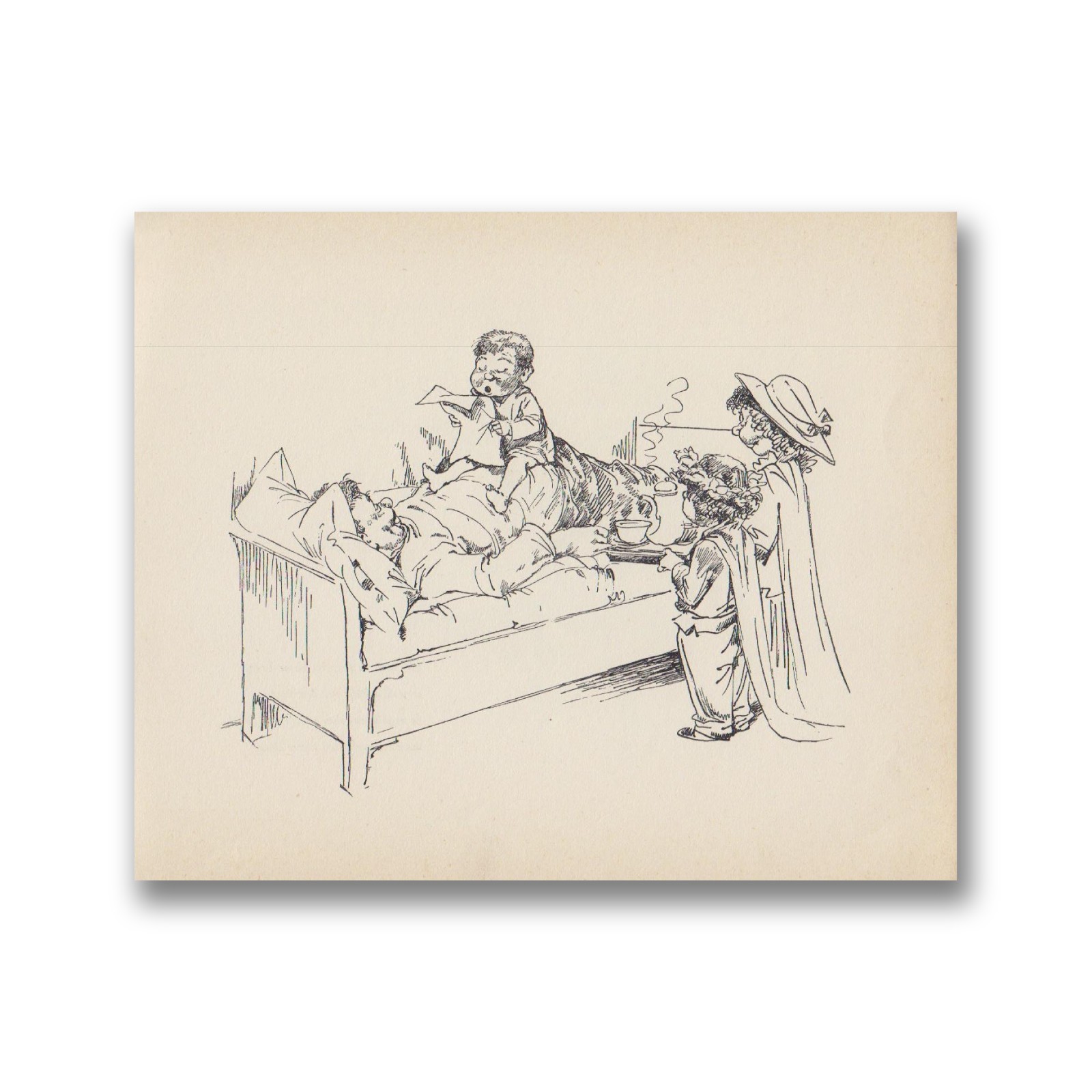 Vintage Illustration 1938 "Birthday Morning" - Robert Högfeldt Cartoon