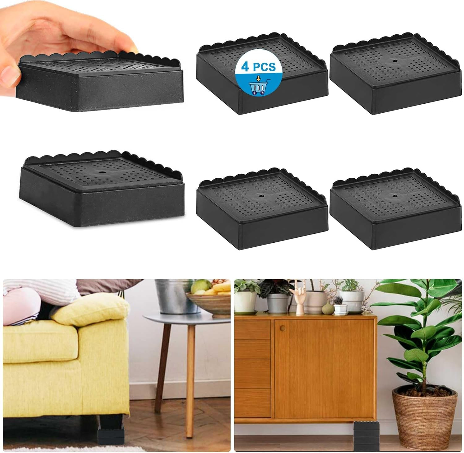 Bed Risers 1 inch, 2 inch, 3 inch, 4 inch Heavy Duty, Adjustable Furniture Ri...