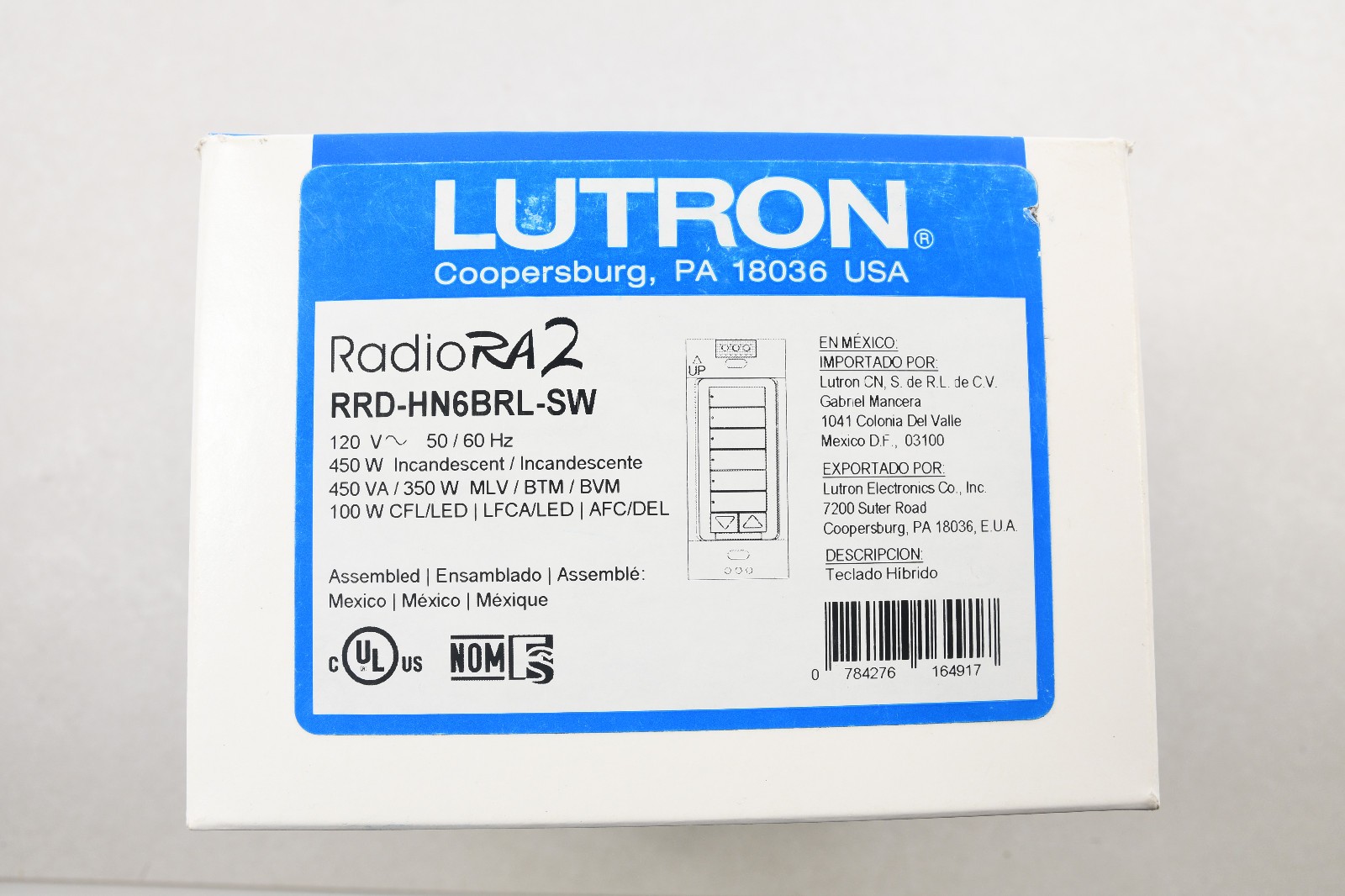 Lutron RRD-HN6BRL-WH RadioRA 2 Ra2 CFL LED Hybrid Keypad 6 Button WHITE NIB