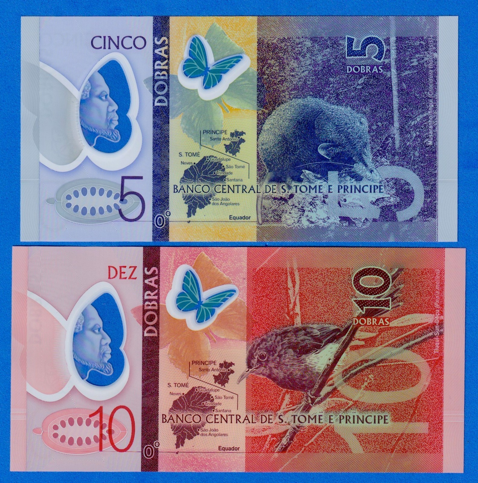 Sao Tome & Principe / St Thomas and Prince 5 & 10 Dobras 2016 P-70/1 UNC Polymer