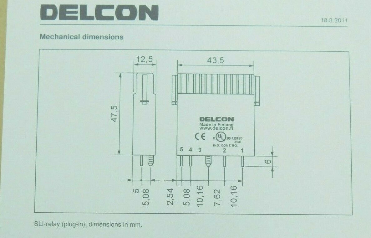 DELCON SLI250CR Solid State Input Plug-in Relay SL-Series 250VDC 60V50mADC (VN)