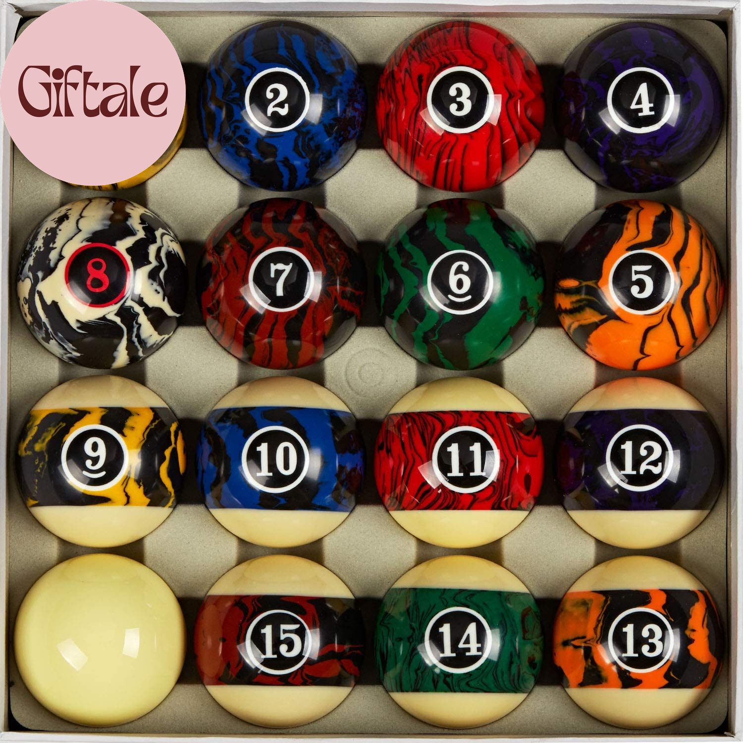 Deluxe Marble Swirl Pool Balls Set 2.25 Inch Complete 16 Ball Billiard Kit