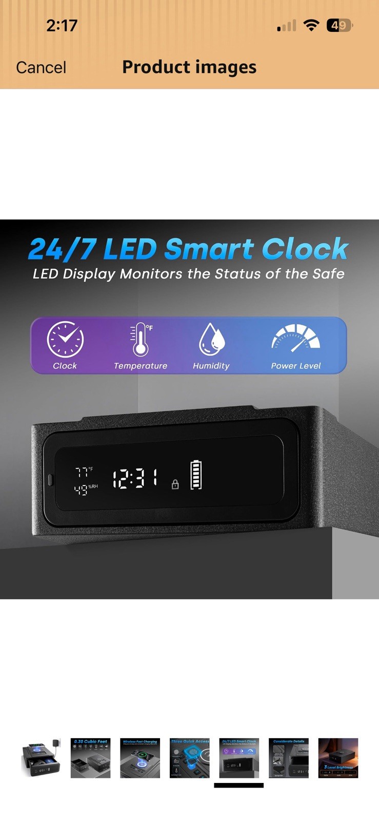 KPASAFE Smart Safe WX005 Biometric Digital Safe, Wireless Charging, Black Small