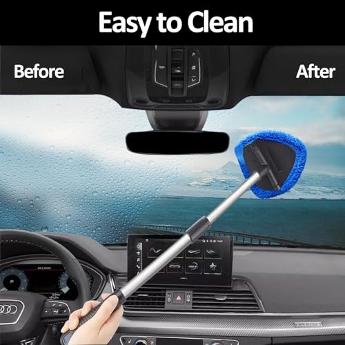 Car Windshield Cleaning Tools, Expandable Car Window Cleaner kit with 4 blue